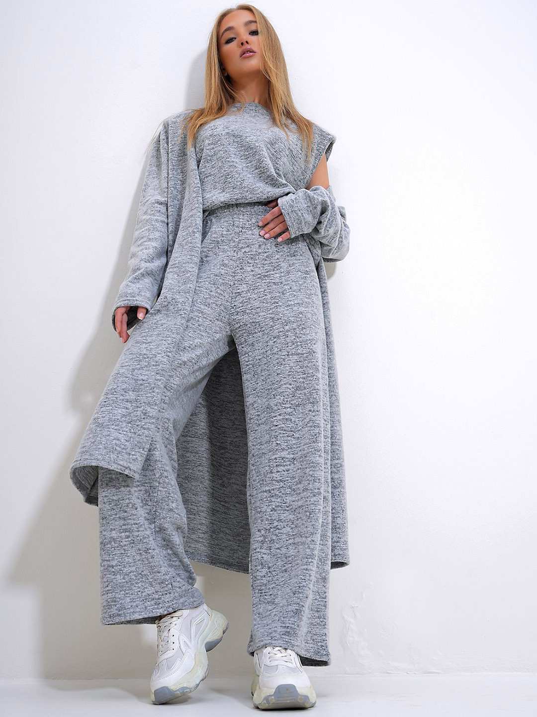 Trend Alacati stili Long Sleeve Shrug Top & Trouser