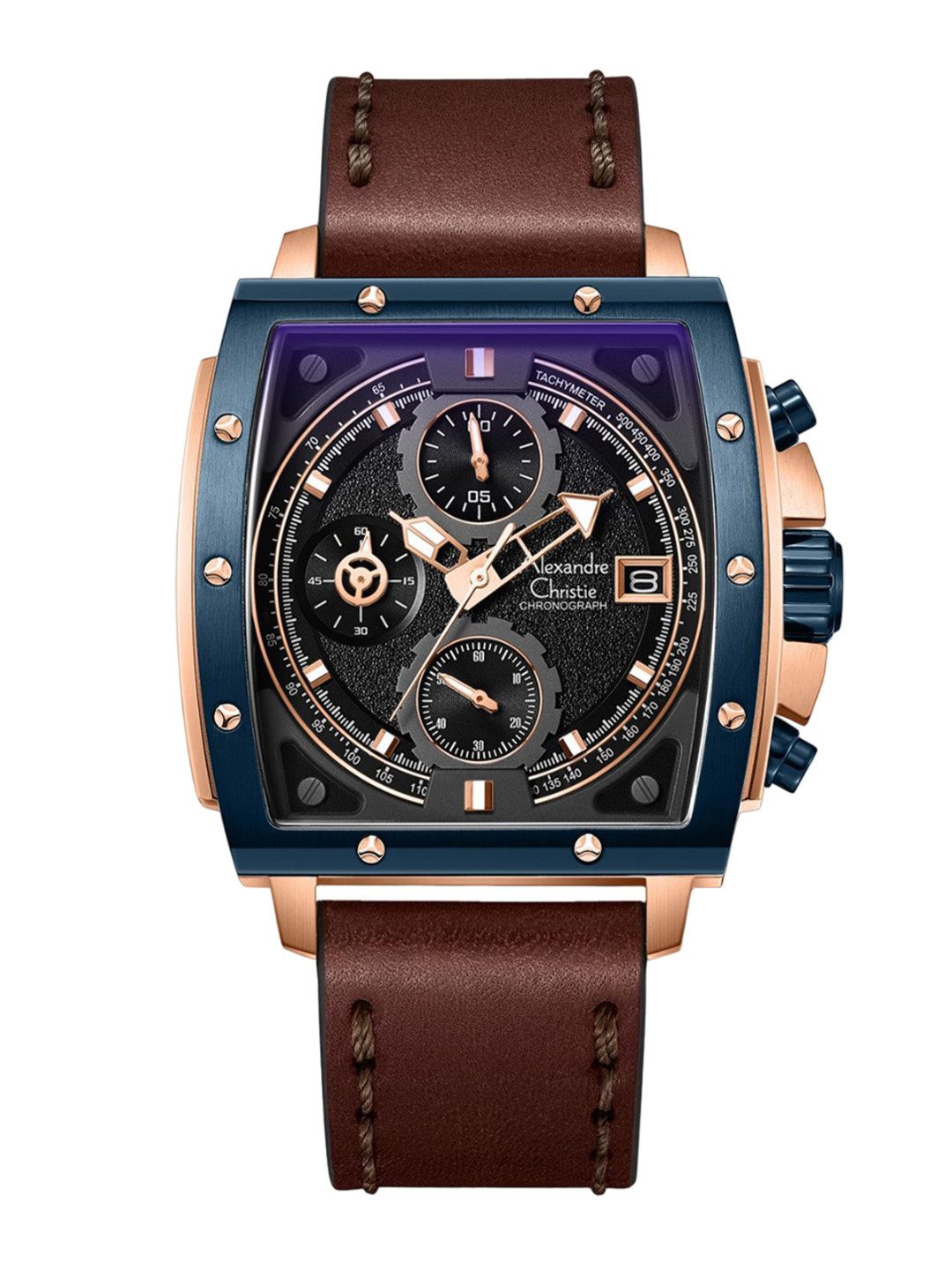 Alexandre Christie Men Dial & Leather Bracelet Style Straps Analogue Watch 6376MCLURBA