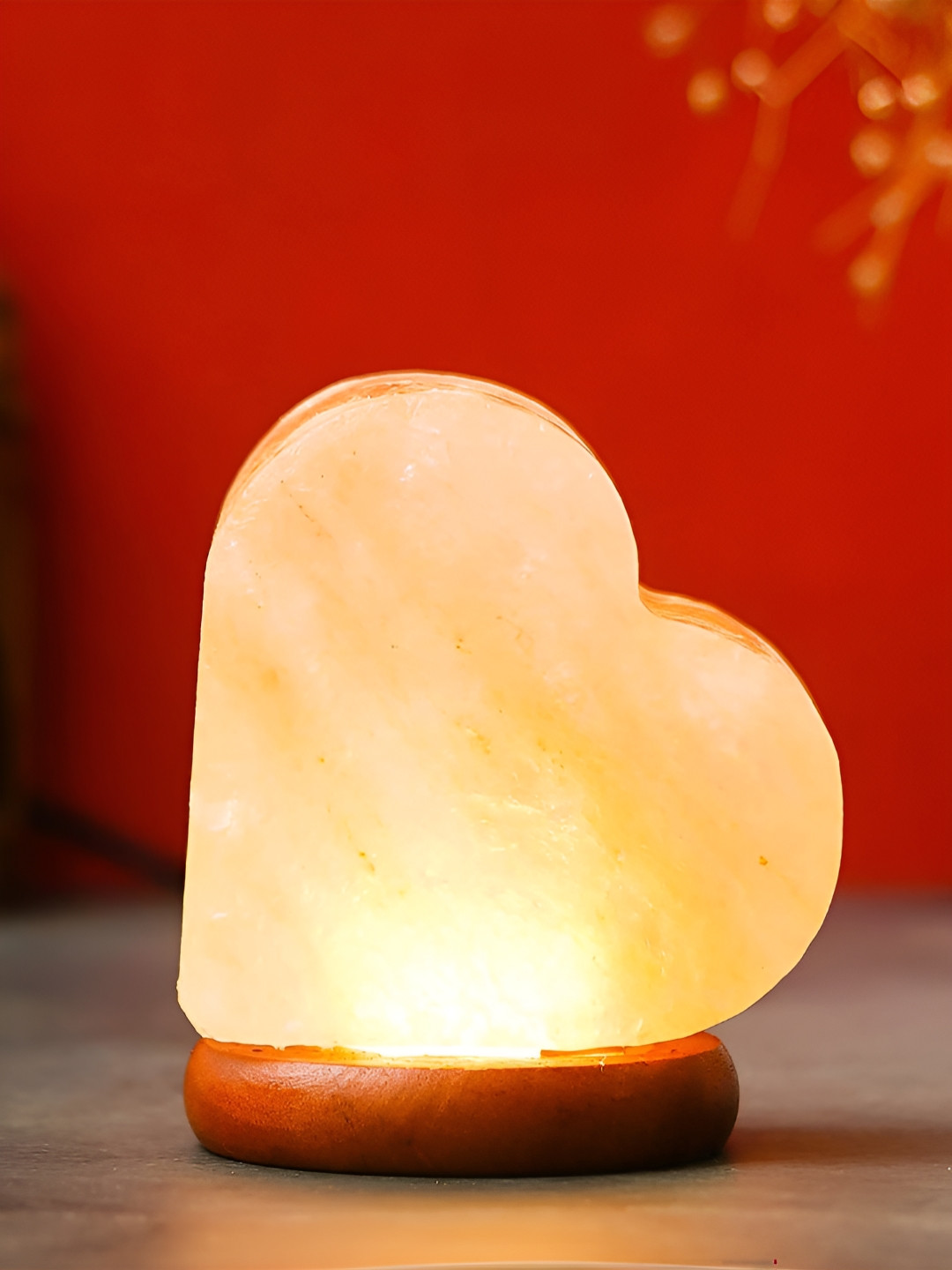eCraftIndia Brown Wooden Contemporary Heart Shaped Himalayan Salt Table Lamp