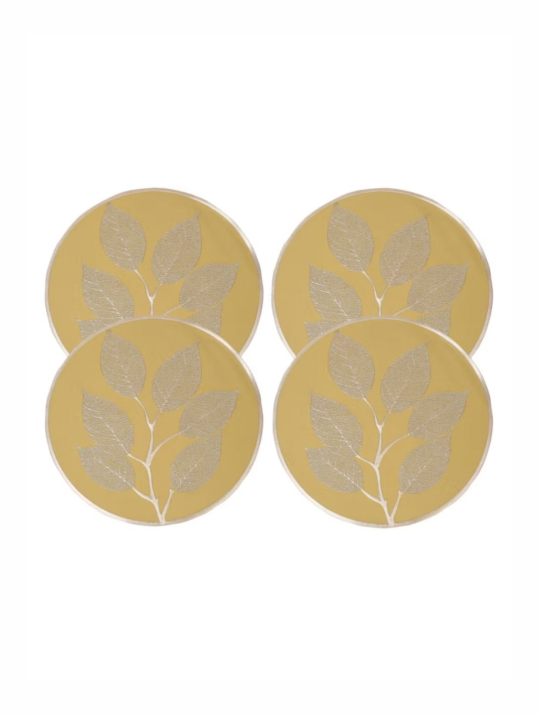 Dakshya Industries 4 Pieces Mustard Yellow & Gold-Toned Floral Round Table Placemats