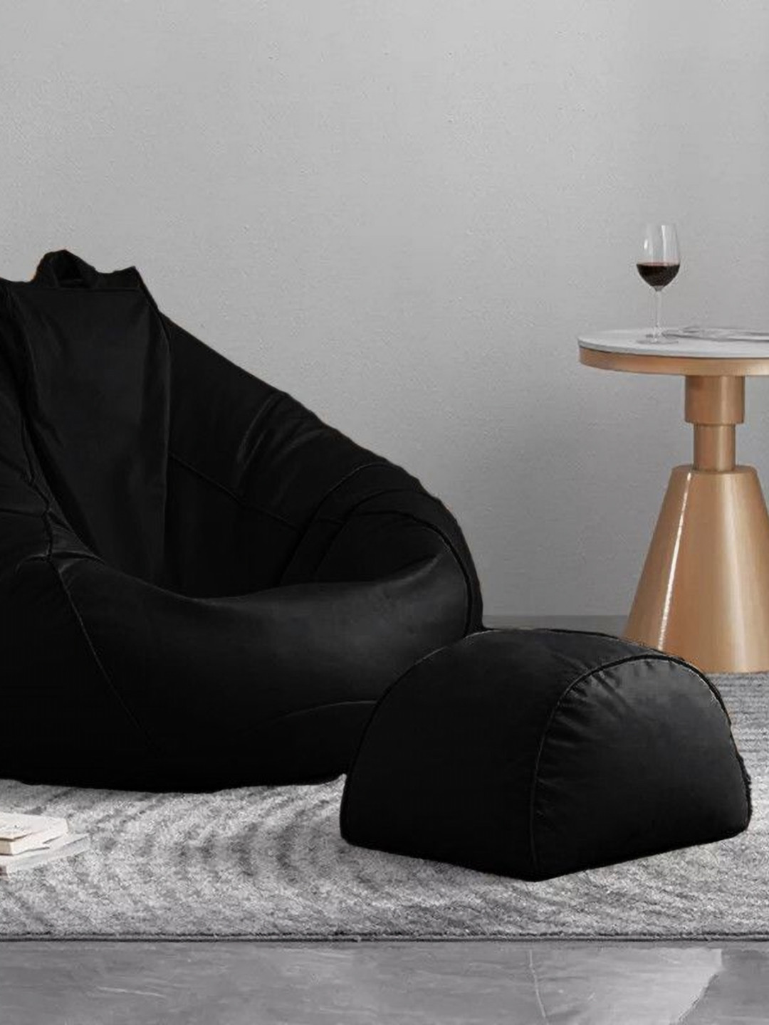 SHIRA 24 Black 2 Pieces Leatherate Bean Bag Cover & Foot Rest Cover