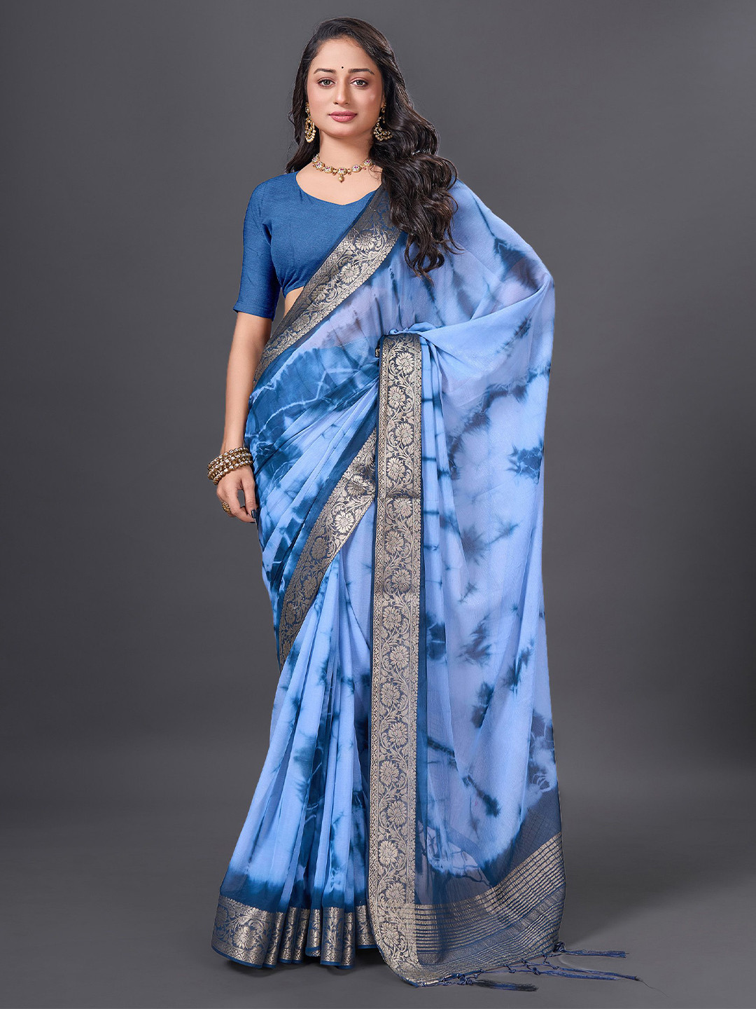HEER FASHION Tie and Dye Zari Pure Chiffon Saree