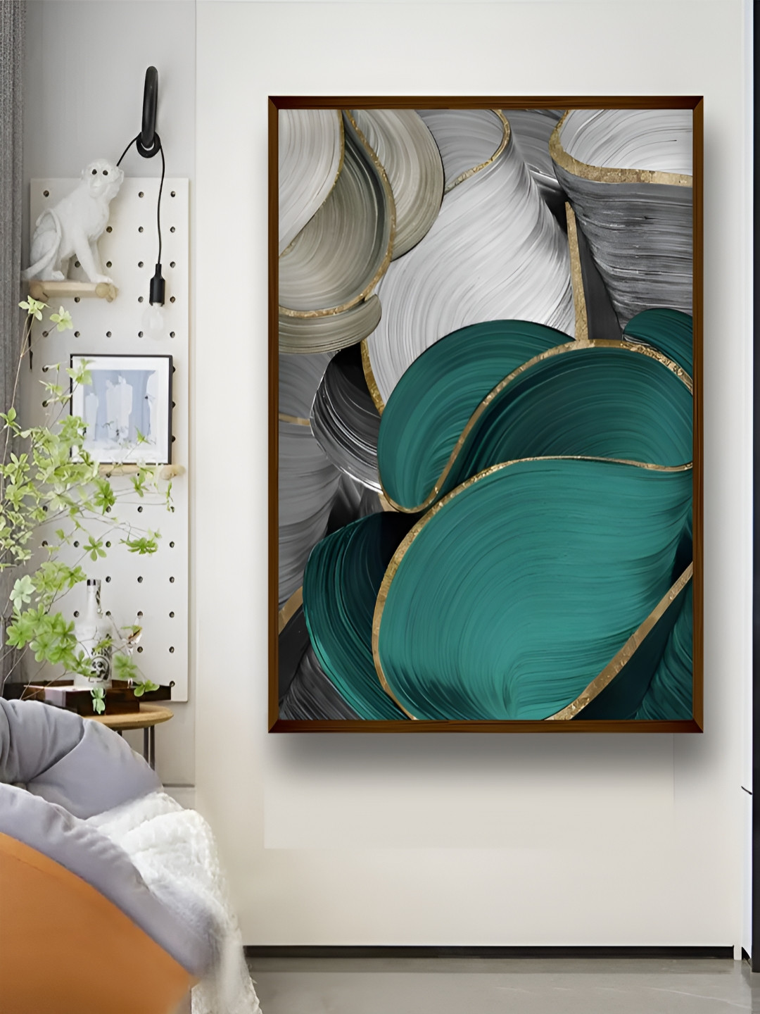 Artsense Grey & Green Abstract Printed Canvas Painting Wall Art