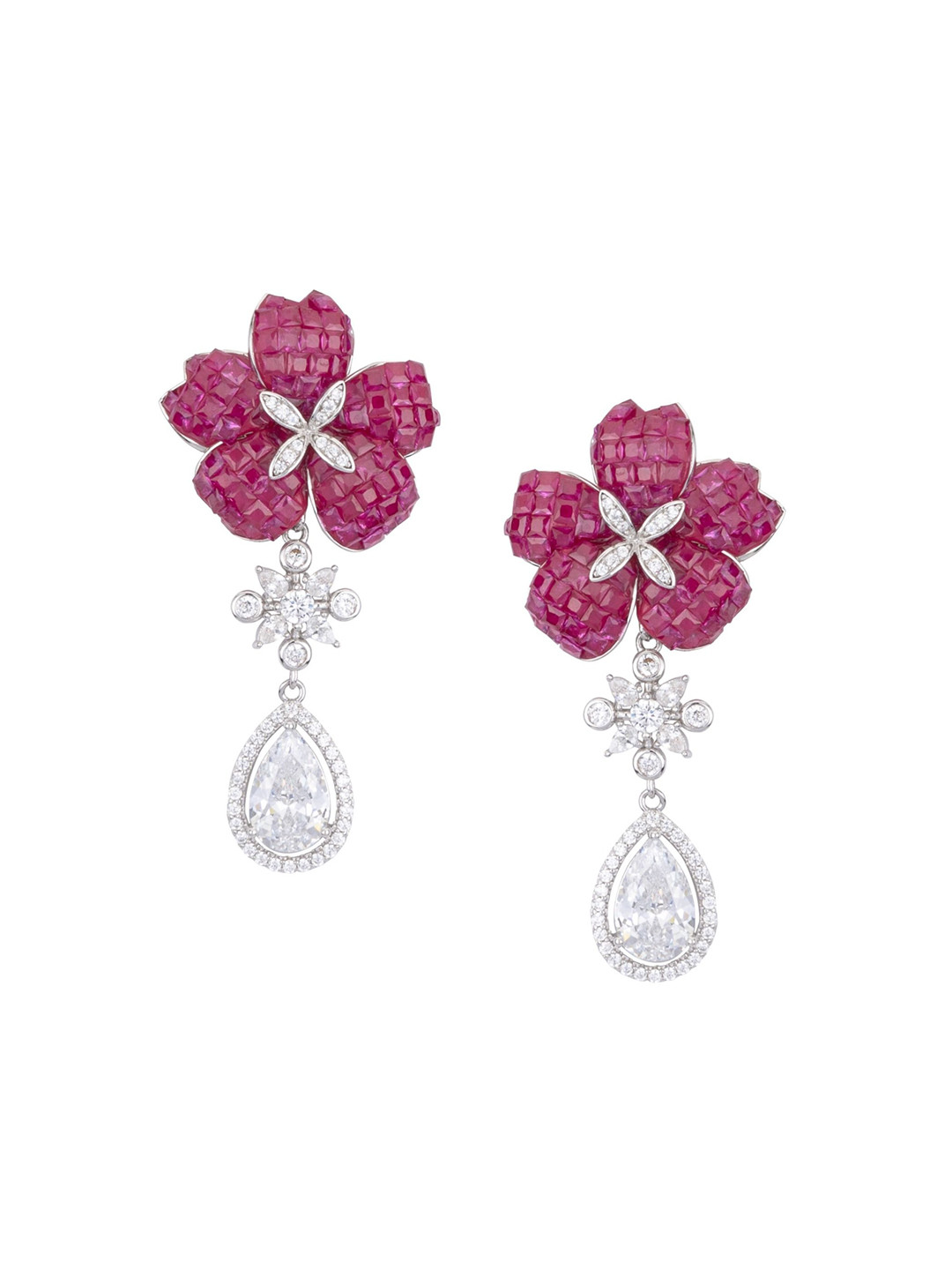 vivinia BY VIDHI MEHRA Silver Plated Pink Womens Zircon Drop Earrings