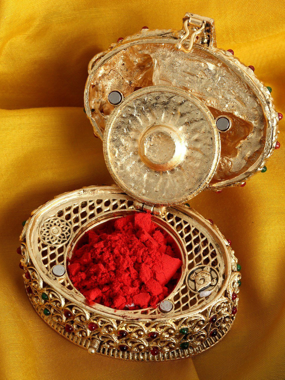 Exotic India Lord Anantashayana Vishnu Sindoor Box (Brass With Stonework)