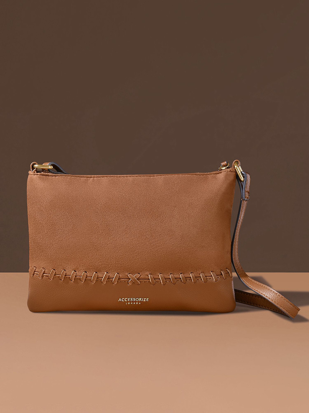 Accessorize Women Faux Suede Froy Flat Stitch Sling Bag