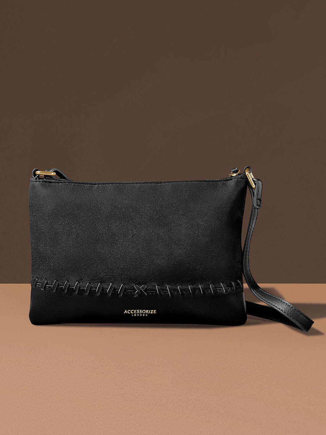 Accessorize Women Faux Suede Froy Flat Stitch Sling Bag