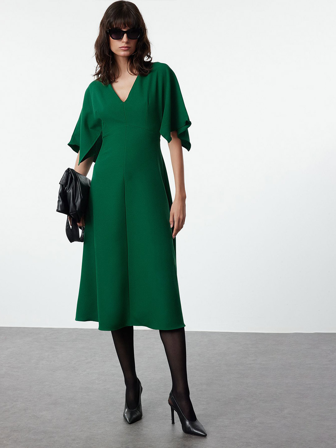 Trendyol Women Flared Sleeve Fit & Flare New Basics Midi Dress