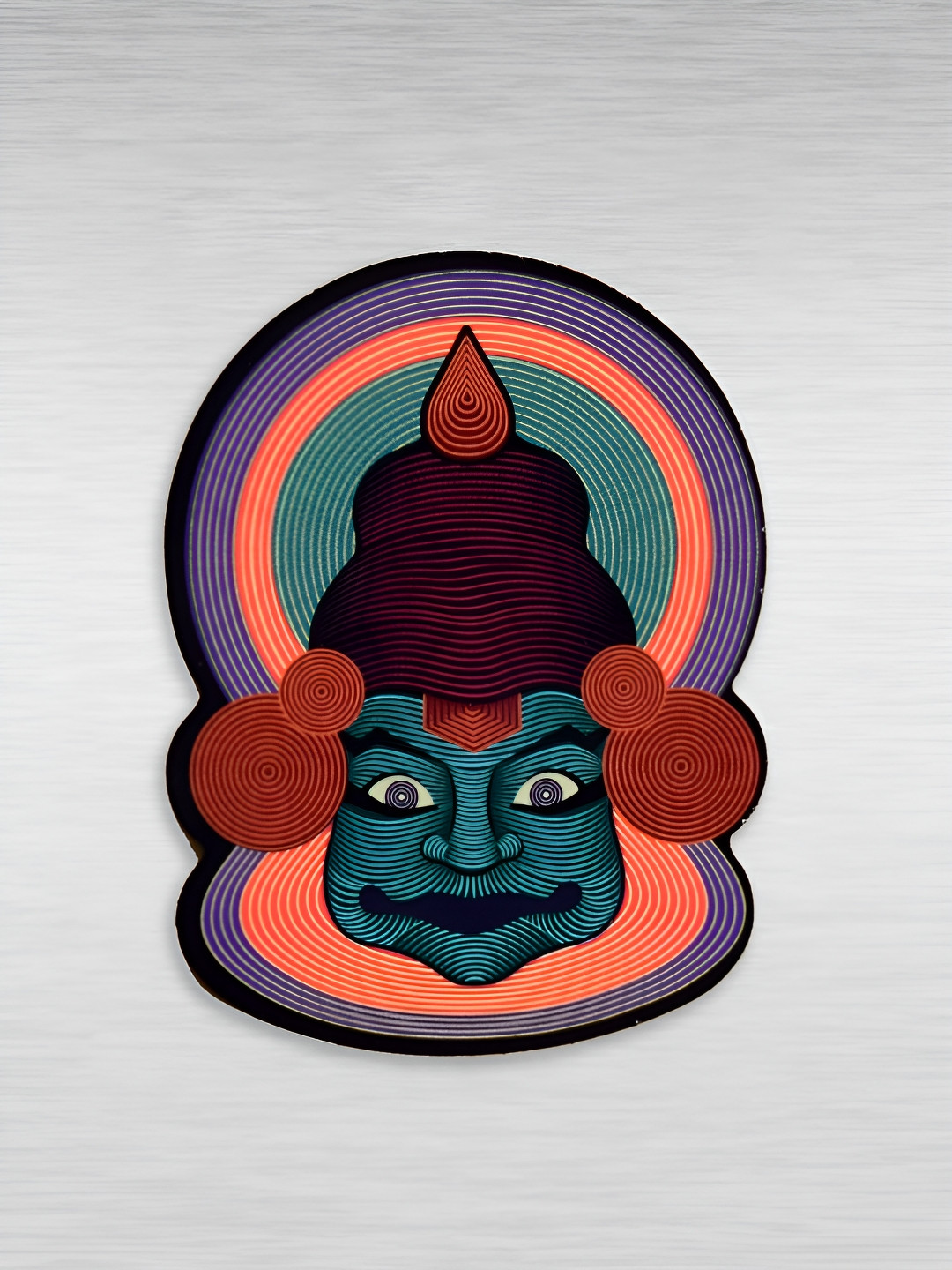 MAATIR DESIGNS Pink & Blue Printed Wooden Line Art Kathakali Kerala Fridge Magnet