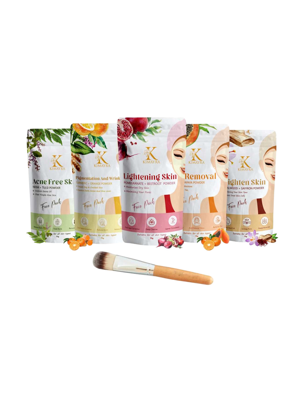 Kimayra World Set Of 5 Neem, Turmeric, Beetroot, Papaya & Saffron Powder Face Pack