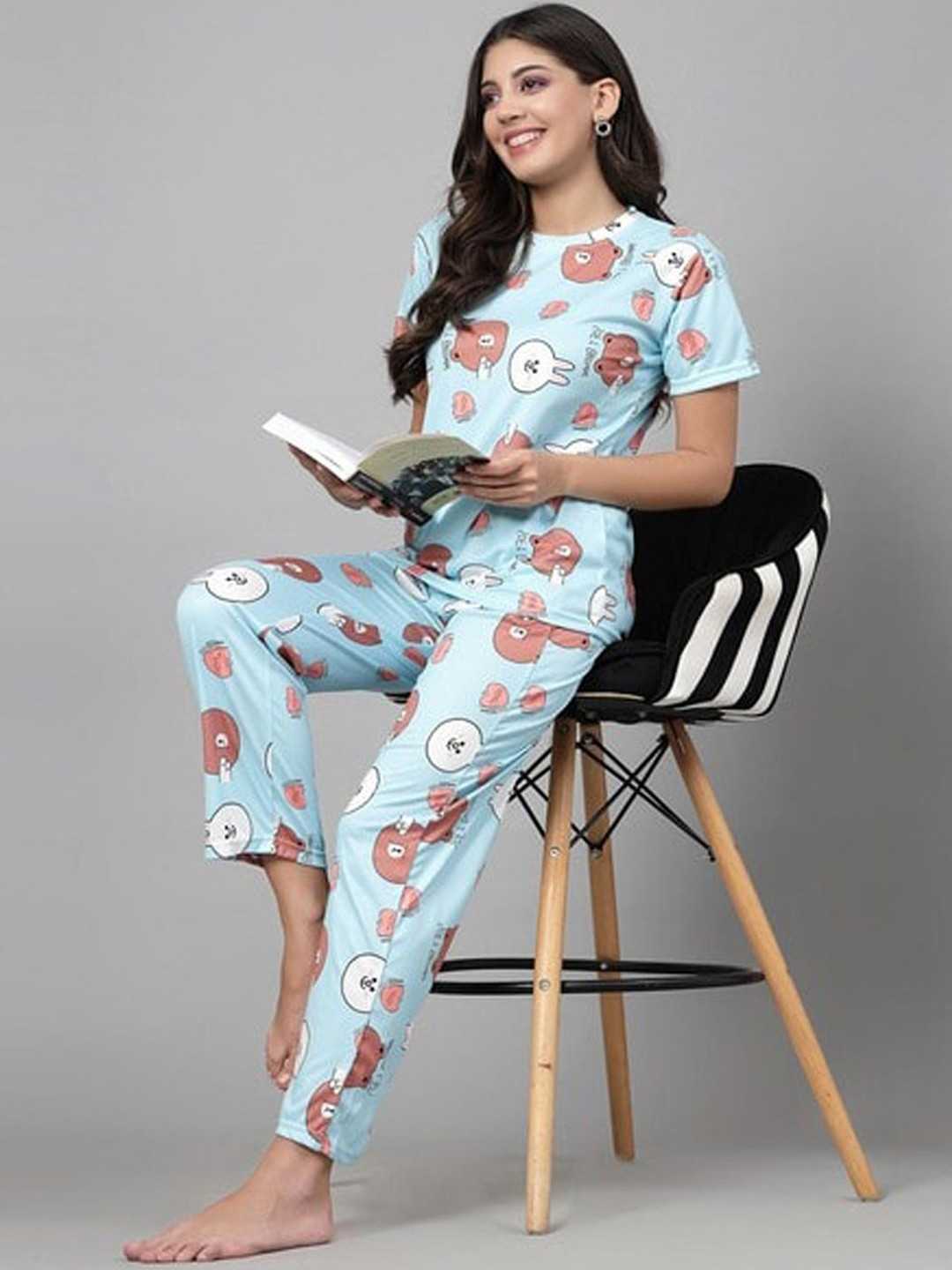styledose Women's Conversational Short Sleeve Printed T-shirt With Pyjama