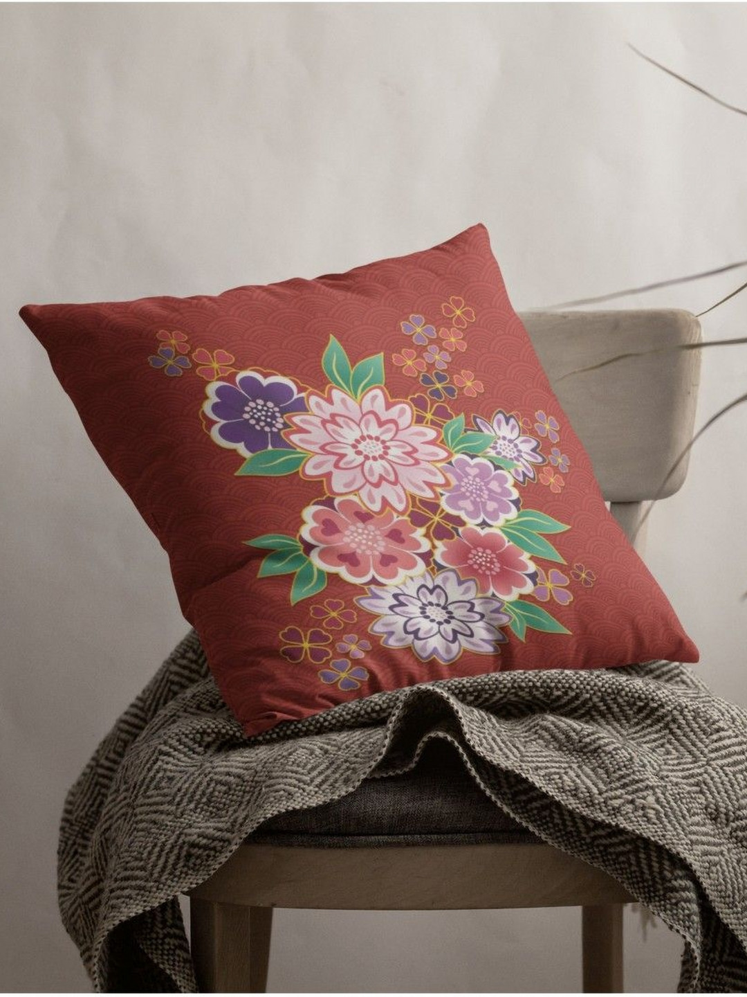 THEYAYACAFE Red & Purple Floral Velvet Square Cushion Covers