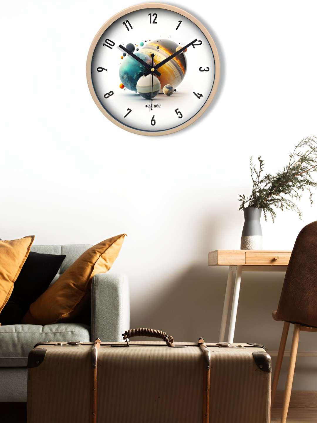 OLIVE TREE Peach & White Printed Contemporary Round Table Clock
