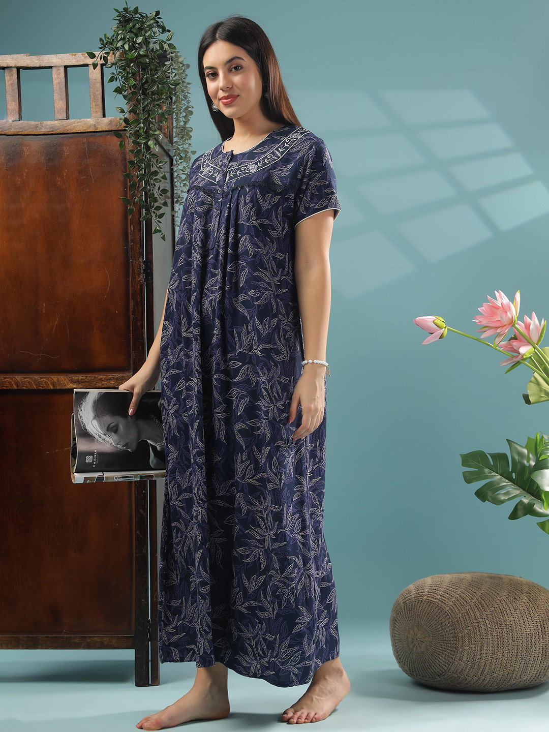 9shines Label Everyday Alpine Pleated Designer   Printed Maxi Nightdress