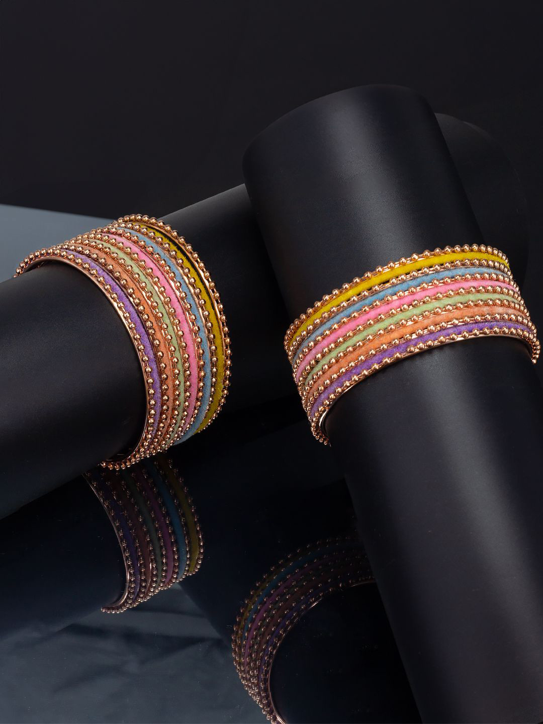 PRIVIU Set Of 26 Rose Gold-Plated Textured Bangles