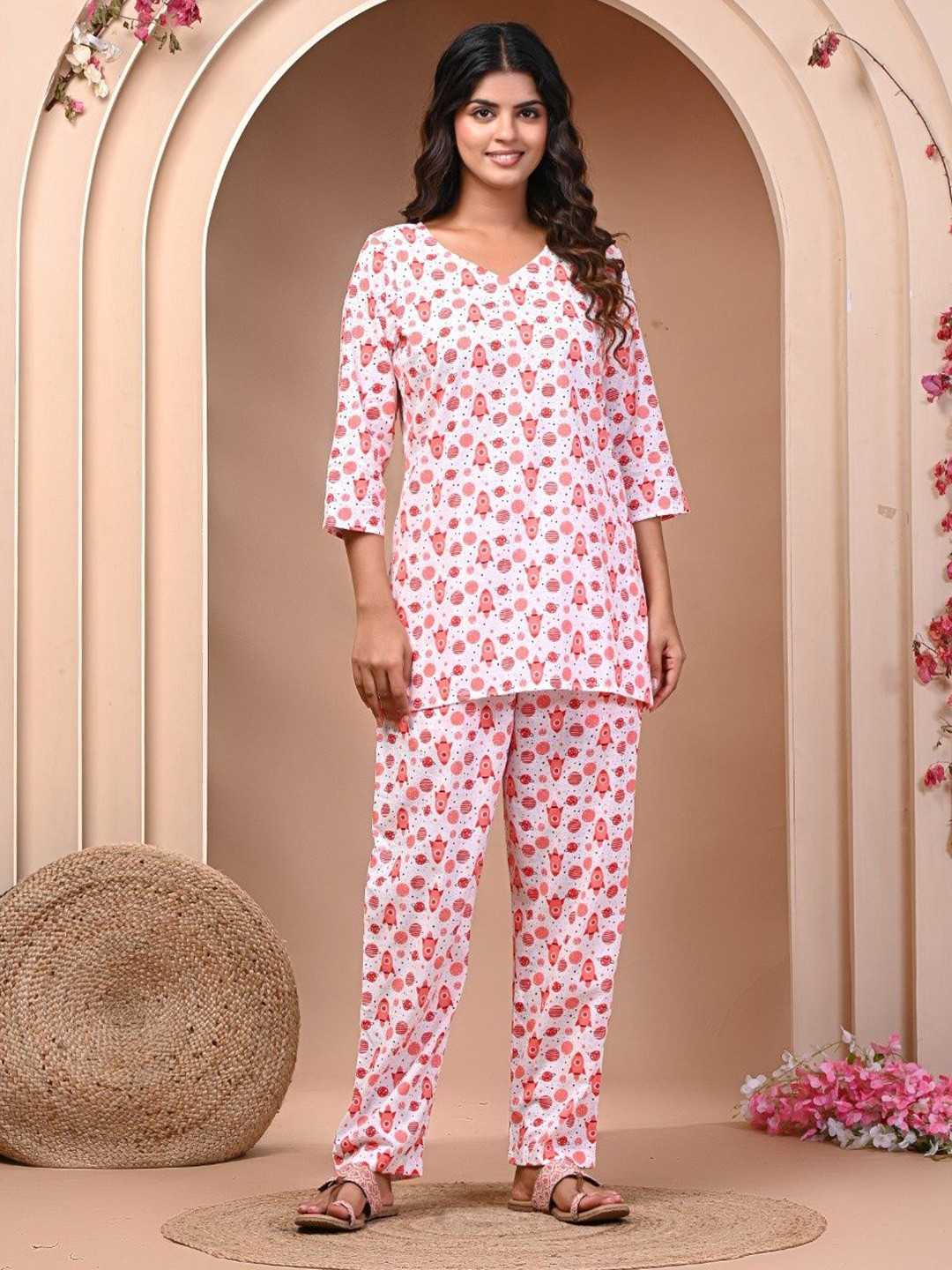 Futra Gabha Floral Fish Printed Cotton Night Suit