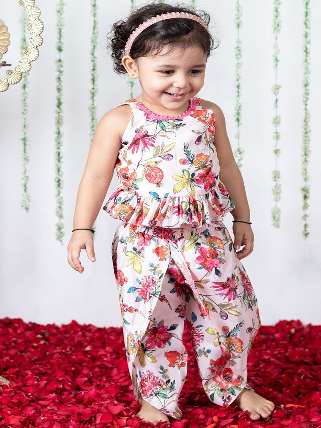 Li'l Angels Girls Floral Tulip Printed Top & Dhoti Set