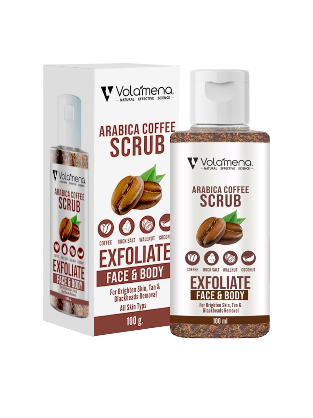 Volamena Arabica Coffee Exfoliate Brightening Skin & Tan Removal Face & Body Scrub-100 ml