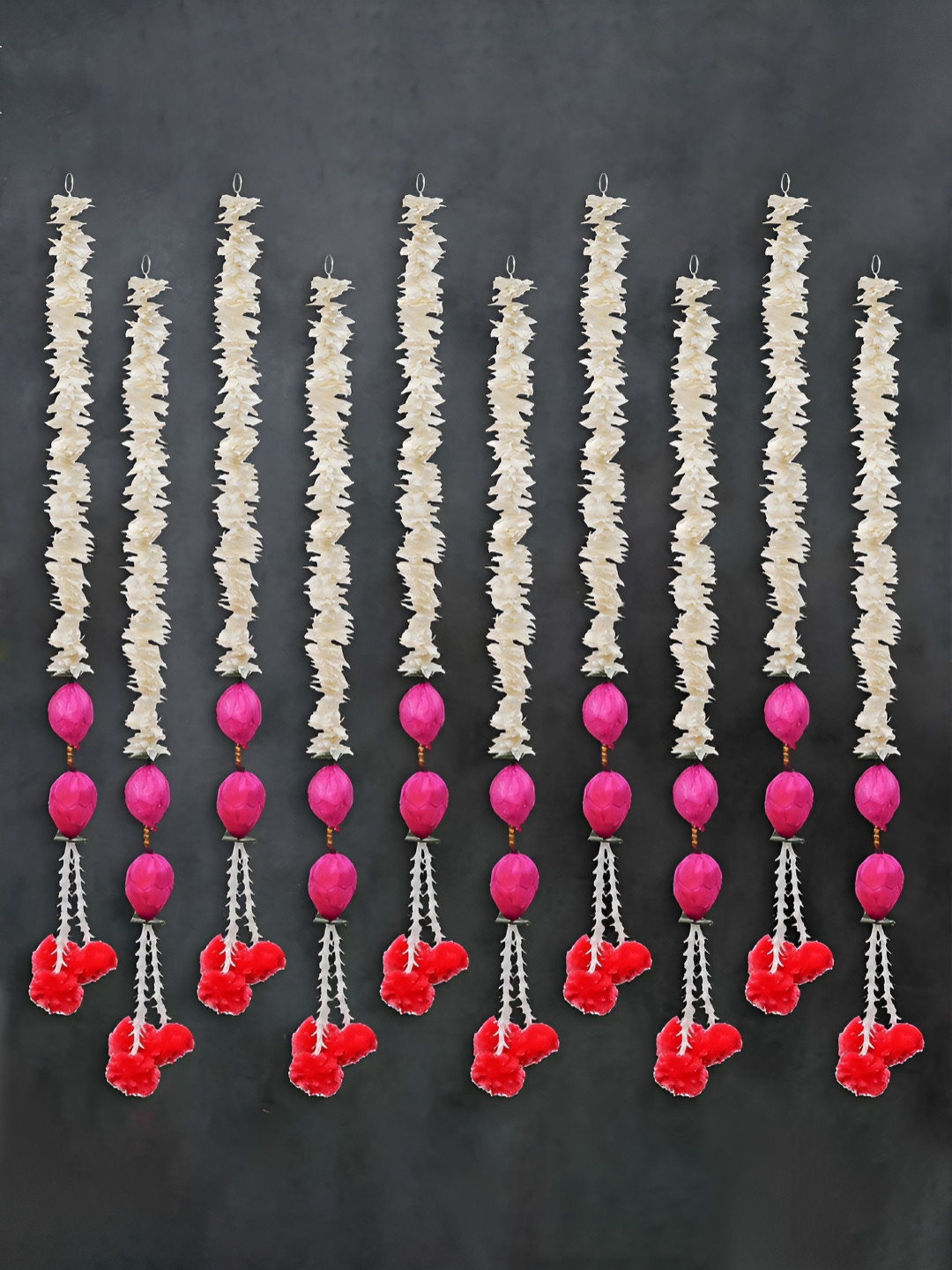 eCraftIndia Pink & White 10 Pieces Lotus Artificial Flowers Wall Hangings