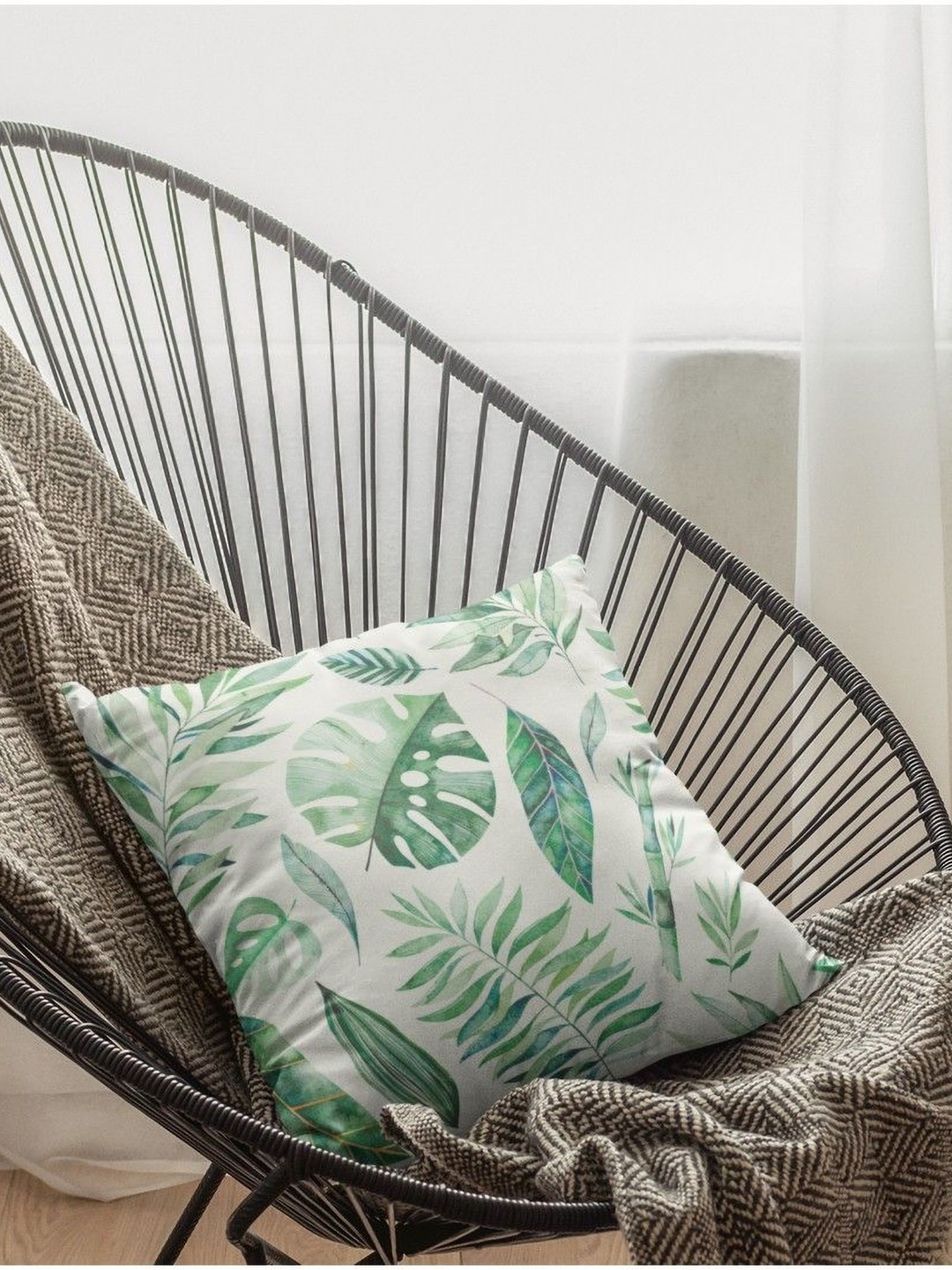 THEYAYACAFE White Leaf Velvet Durable Square Cushion Covers - 24 x 24 In