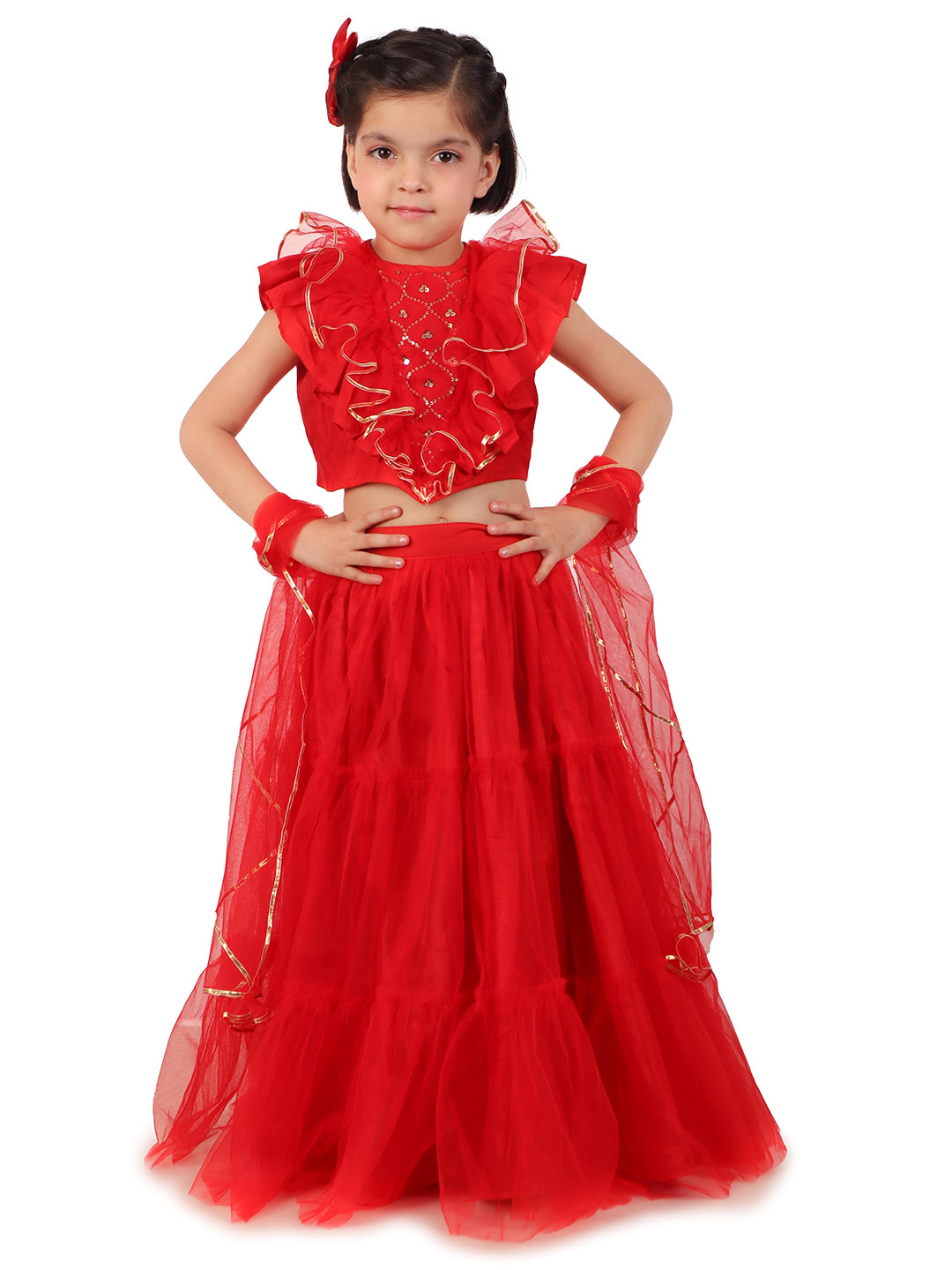 Kiddorama Girls Embellished Sequinned Ready to Wear Lehenga & Blouse With Dupatta