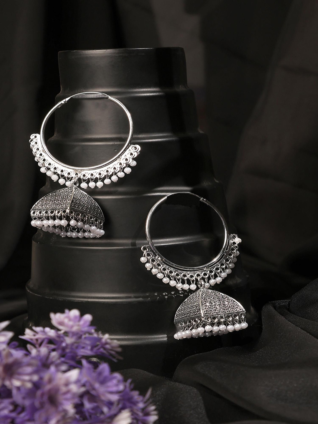 Sangria Silver Plated German Silver Antique Jhumkas