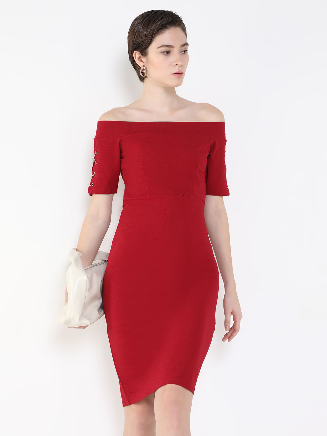 SHOWOFF Off-Shoulder Scuba Sheath Dress