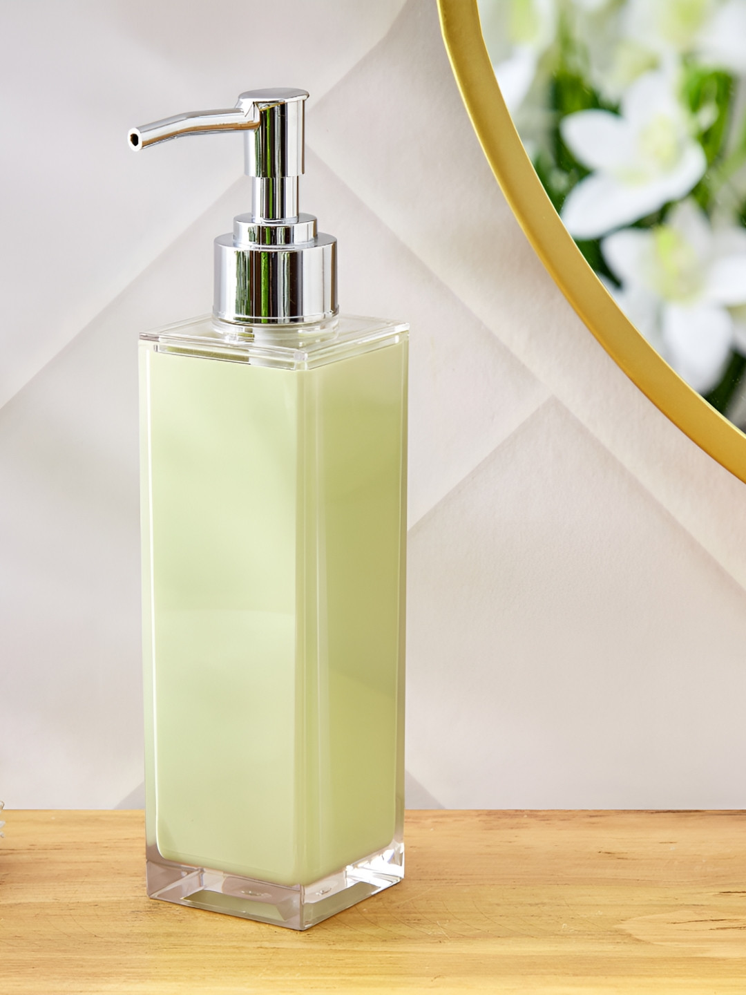Home Centre Slate Cloud Green & Silver Toned Glossy Classic Soap Dispenser 230 ml