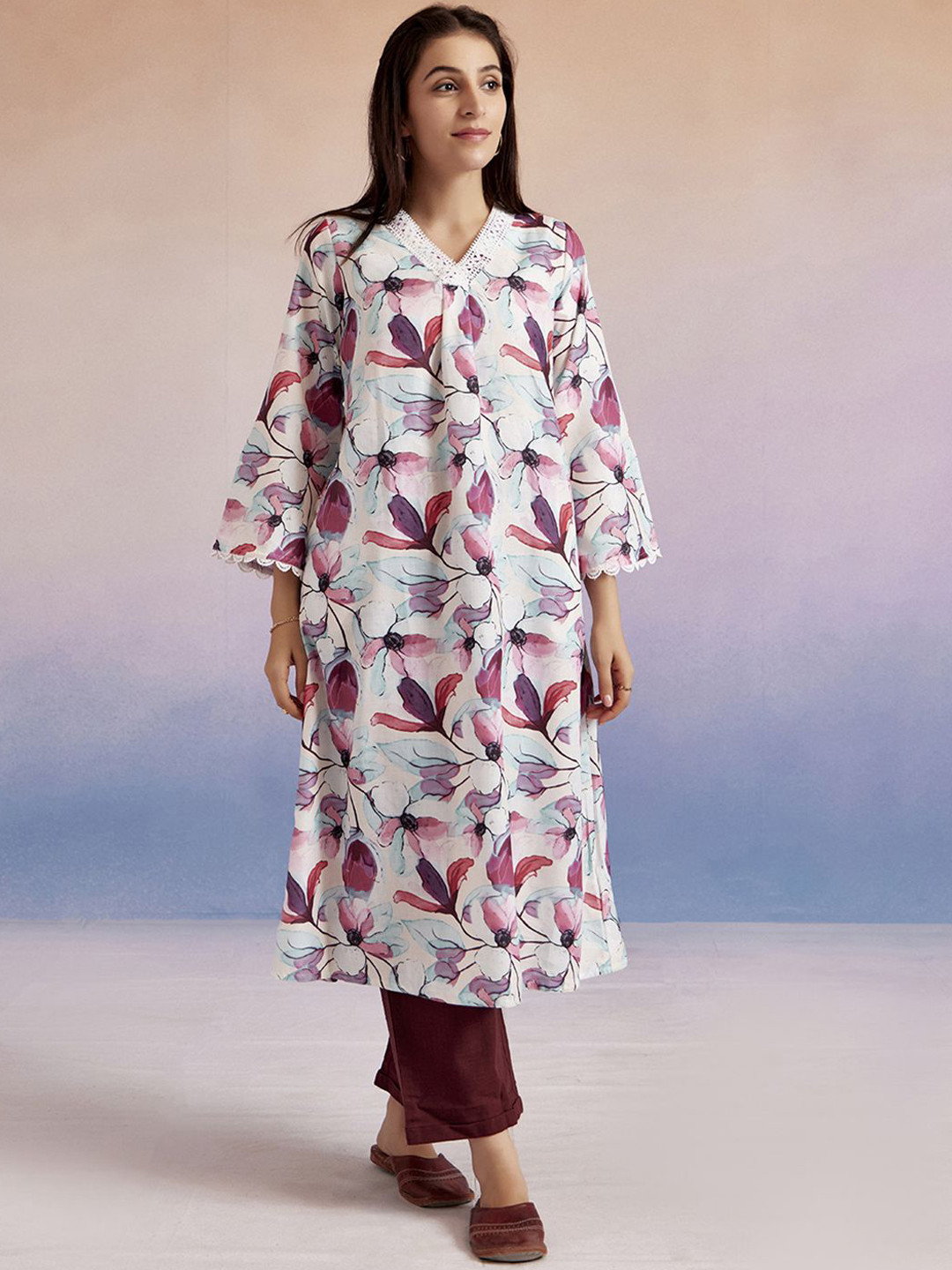 Jaipur Kurti Floral Printed A-Kurta
