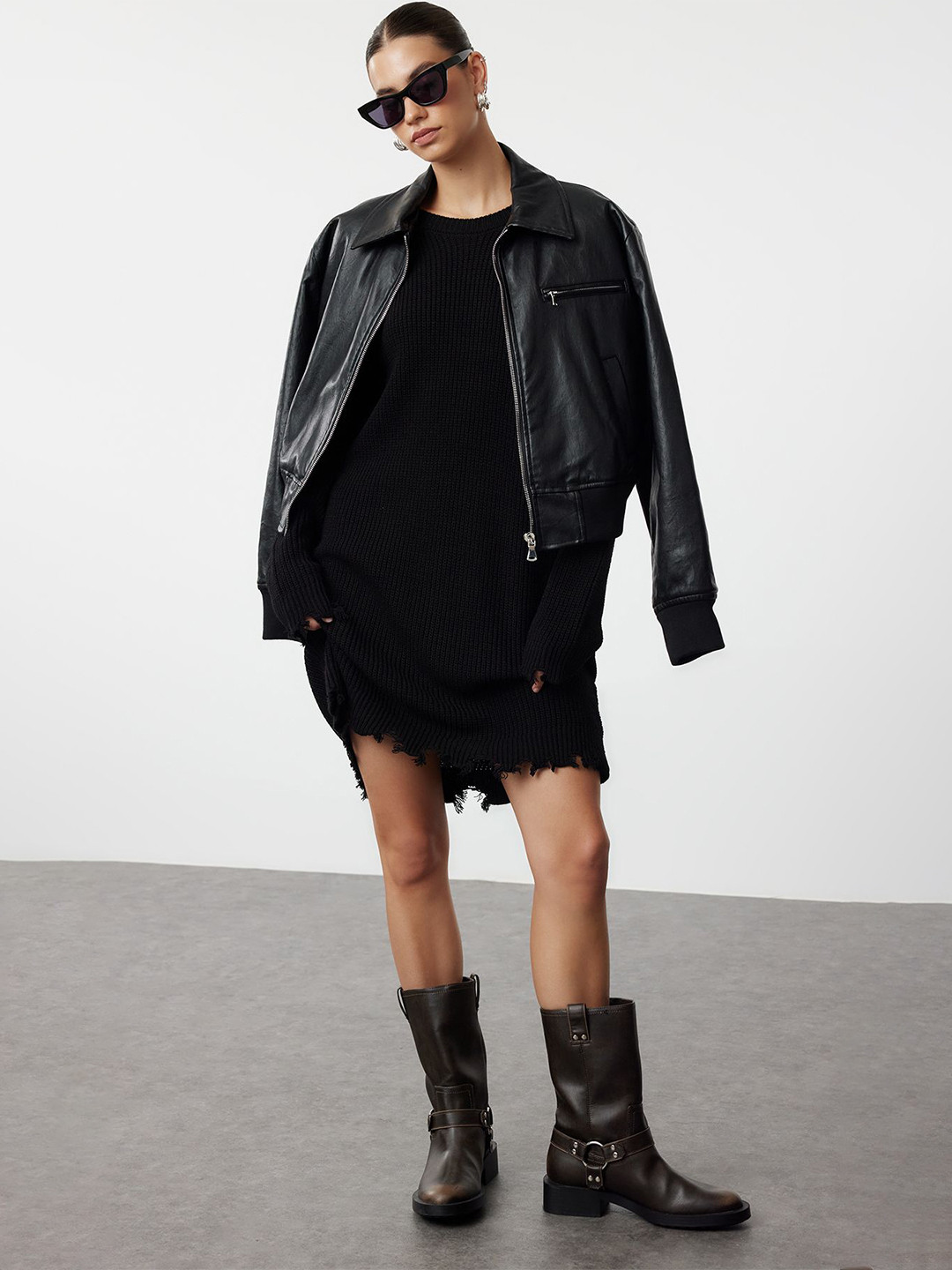 Trendyol A-Line Above Knee Round Nack Long Sleeves Dress