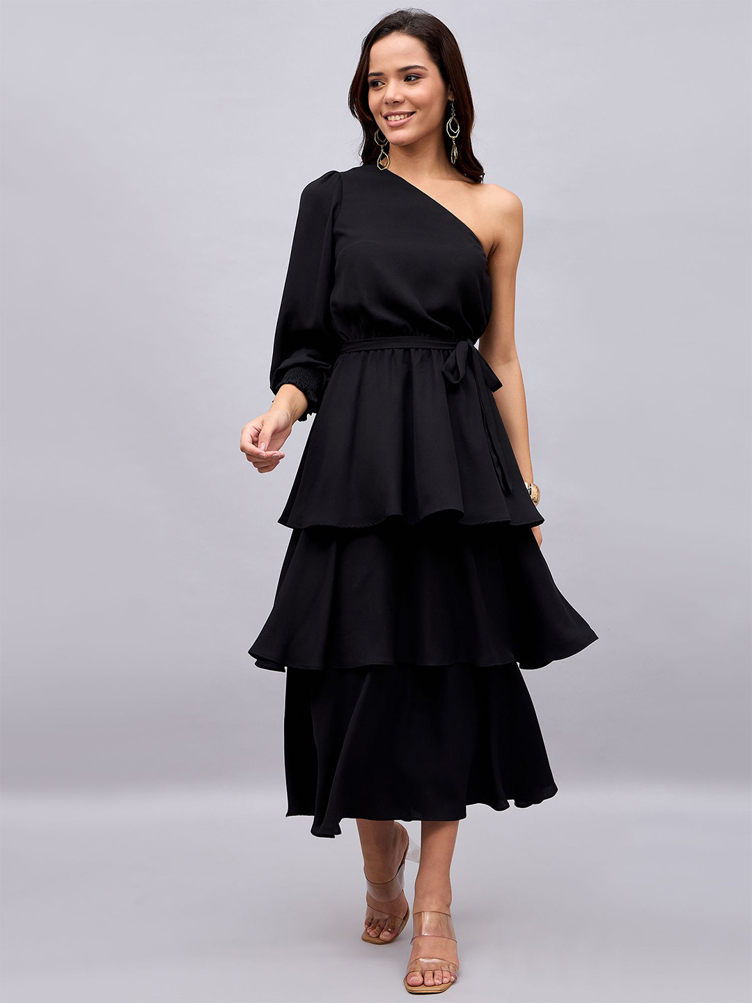 STYLE BLUSH One Shoulder Crepe Maxi Dress