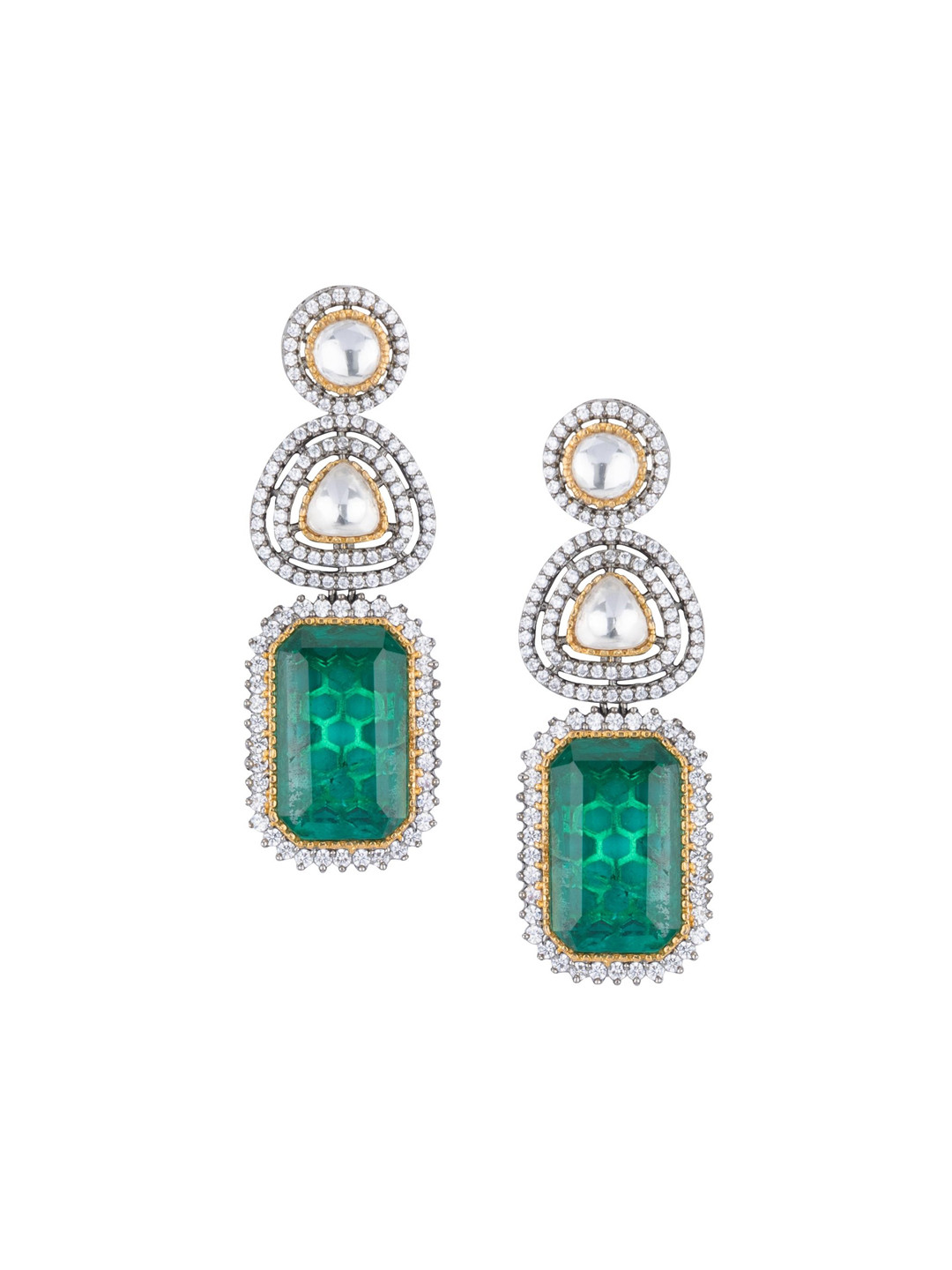 vivinia BY VIDHI MEHRA Silver Plated Green Womens Kundan Drop Earrings