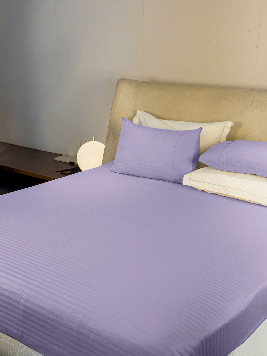 LABHAM Simple Living Blue Striped Satin 210 TC King Fine Bedsheet with 2 Pillow Covers-108 x 108 inches