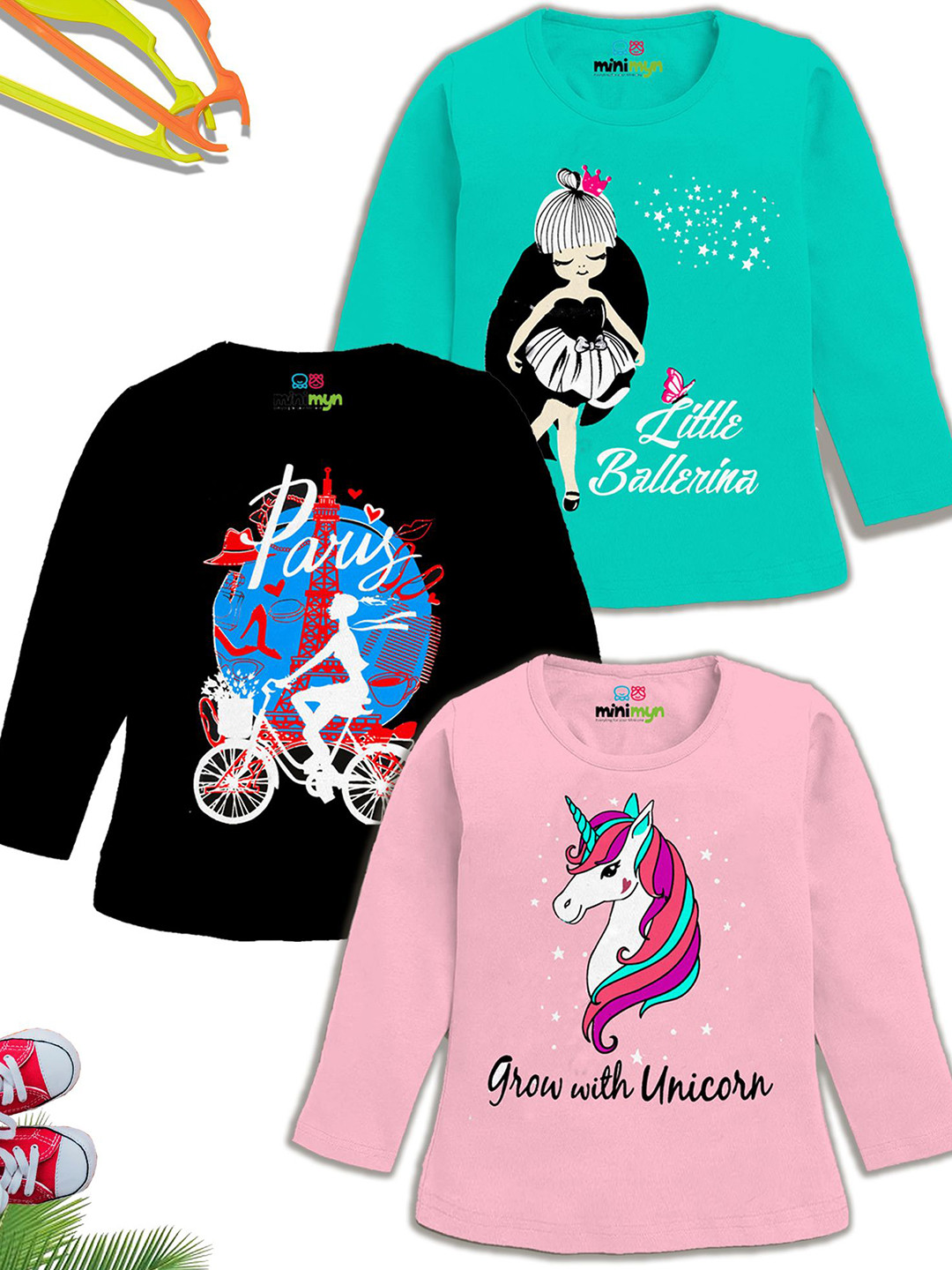 MINI MYN Girls Graphic Printed Round Neck Cotton T-shirt