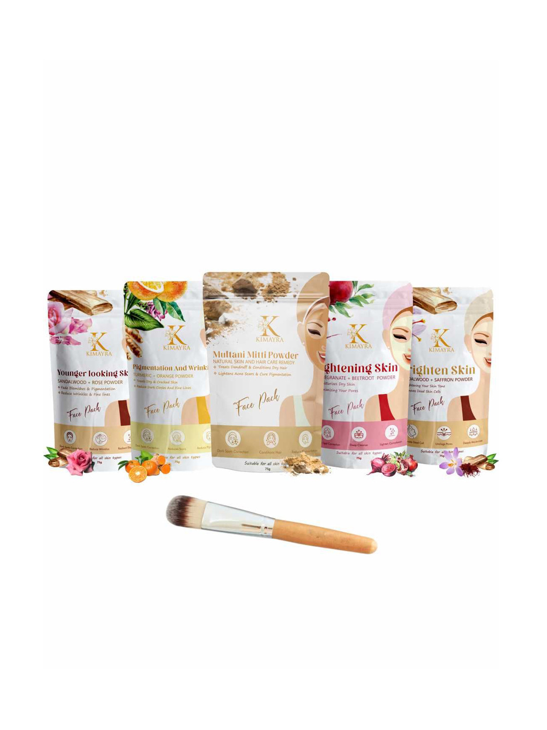 Kimayra World Set Of 5 Sandalwood, Turmeric, Multani Mitti, Beetroot Powder Face Pack