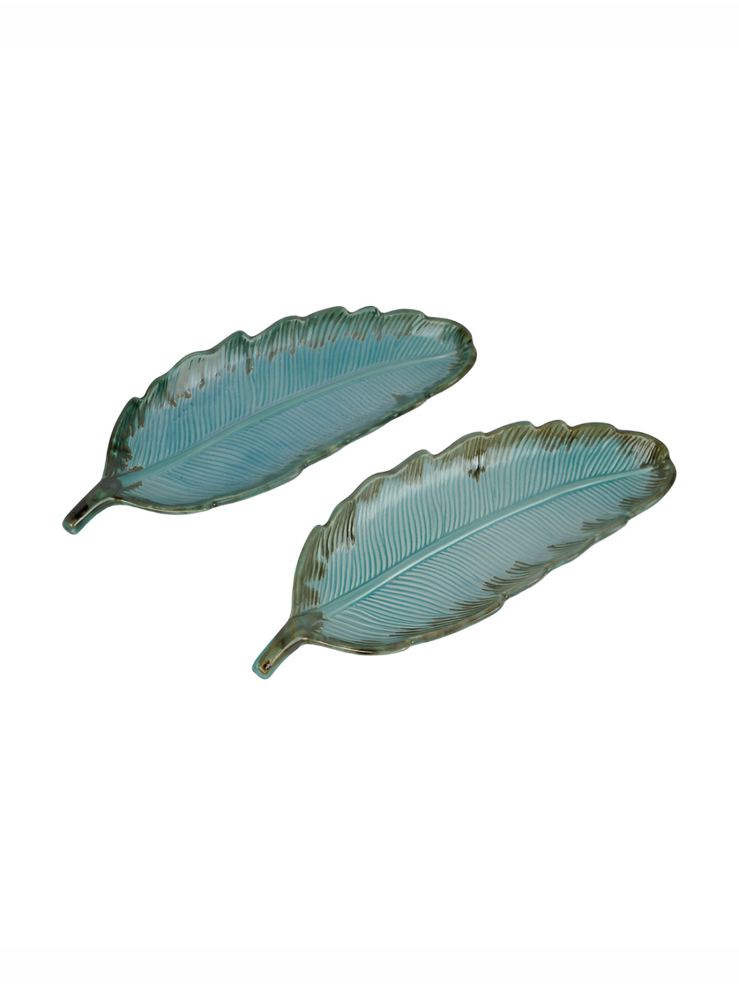 Aura Blue and Grey 2 Pieces Leafy Cut Designed Ceramic Food Platter