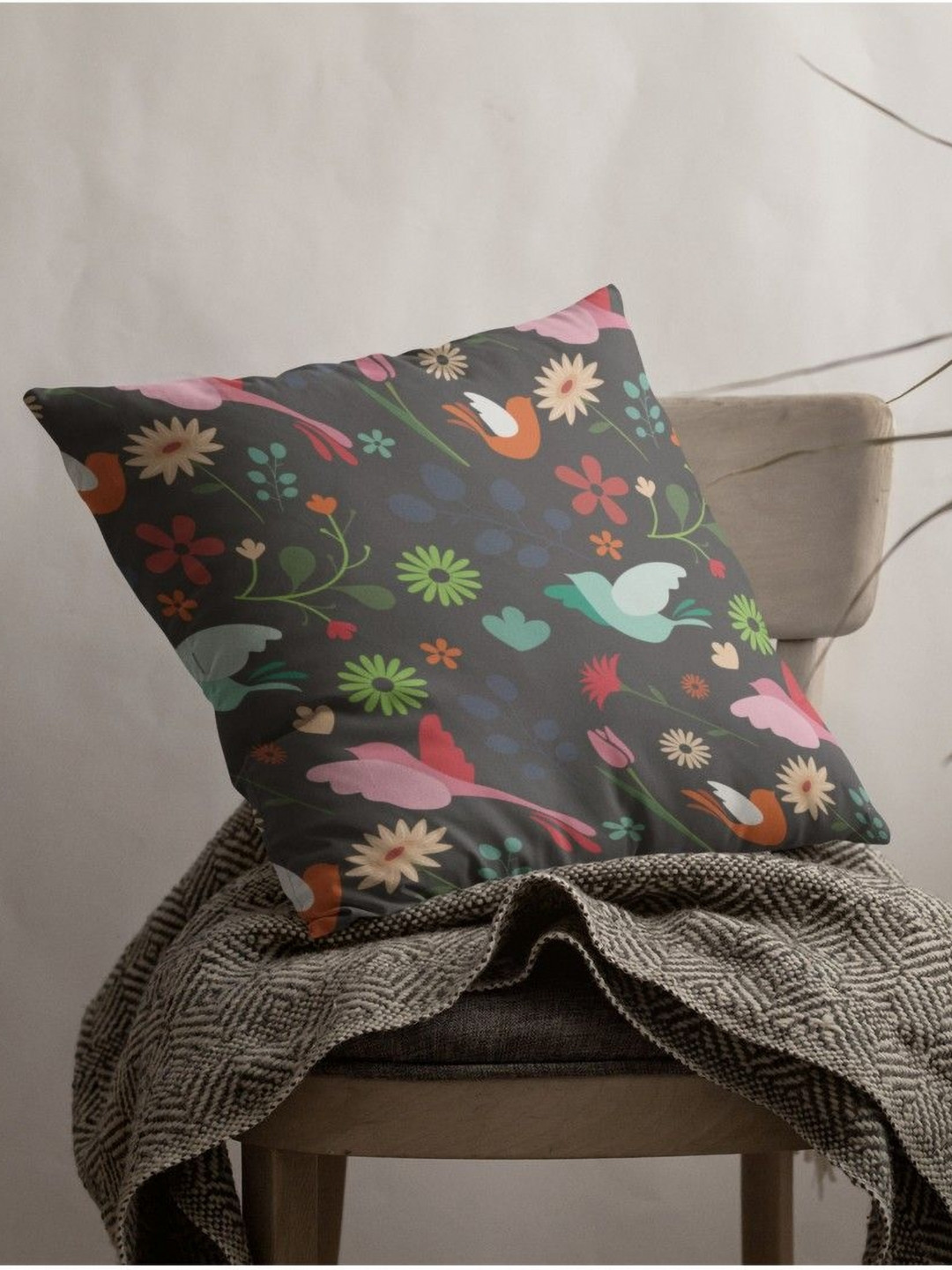 THEYAYACAFE Black Floral Velvet Durable Square Cushion Covers - 20 x 20 In