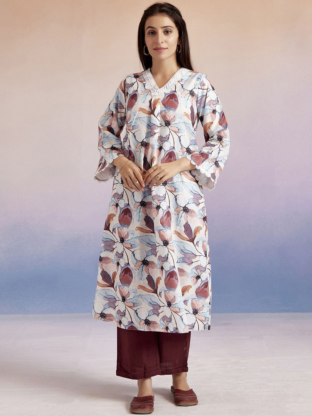 Jaipur Kurti Floral Printed A-Kurta