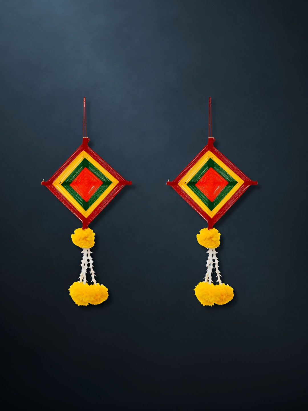 eCraftIndia Yellow & Red 2 Pieces Artificial Marigold Woollen Kite Hangings
