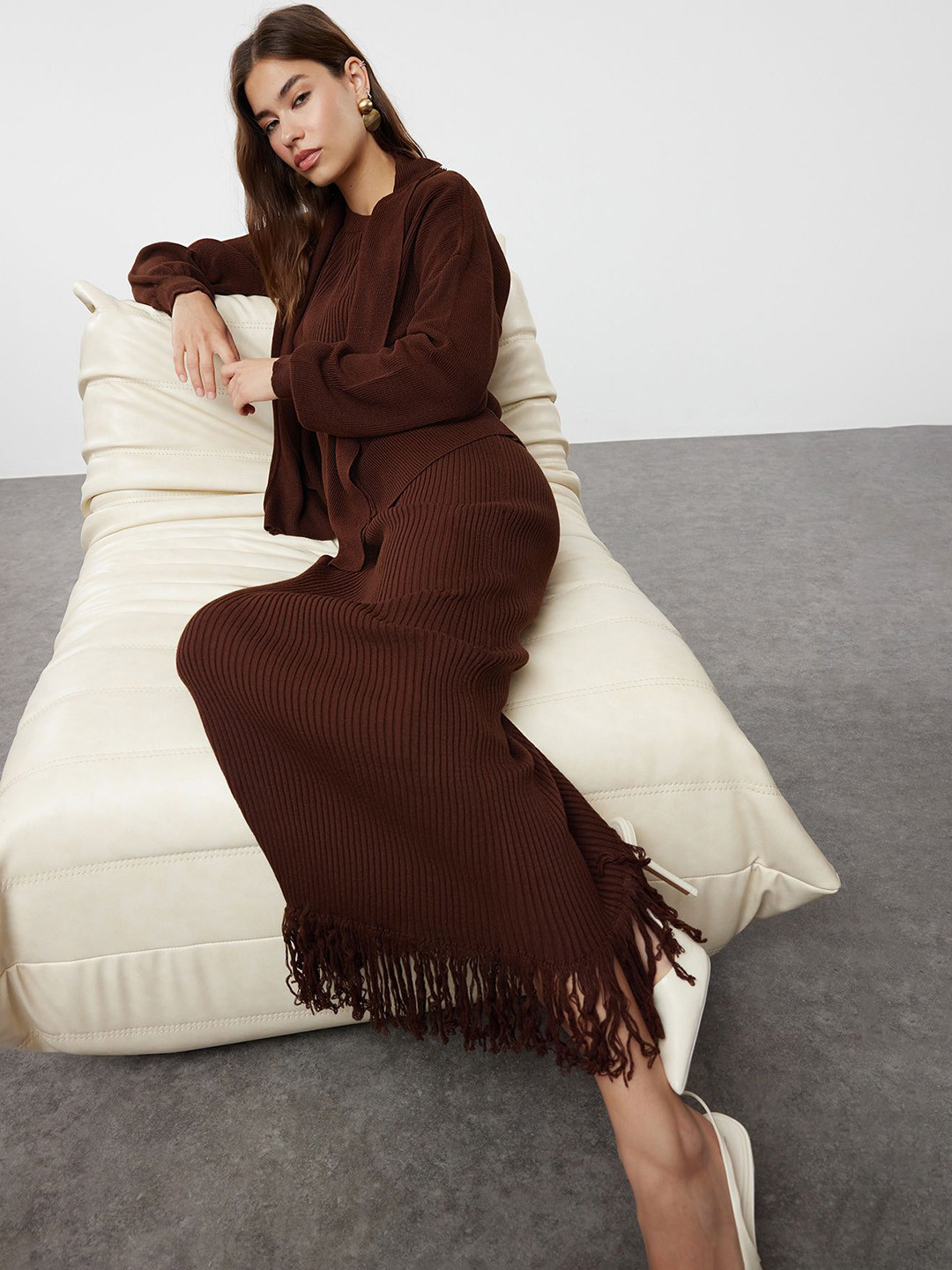 Trendyol Ribbed Dress With Shrug Co-Ords