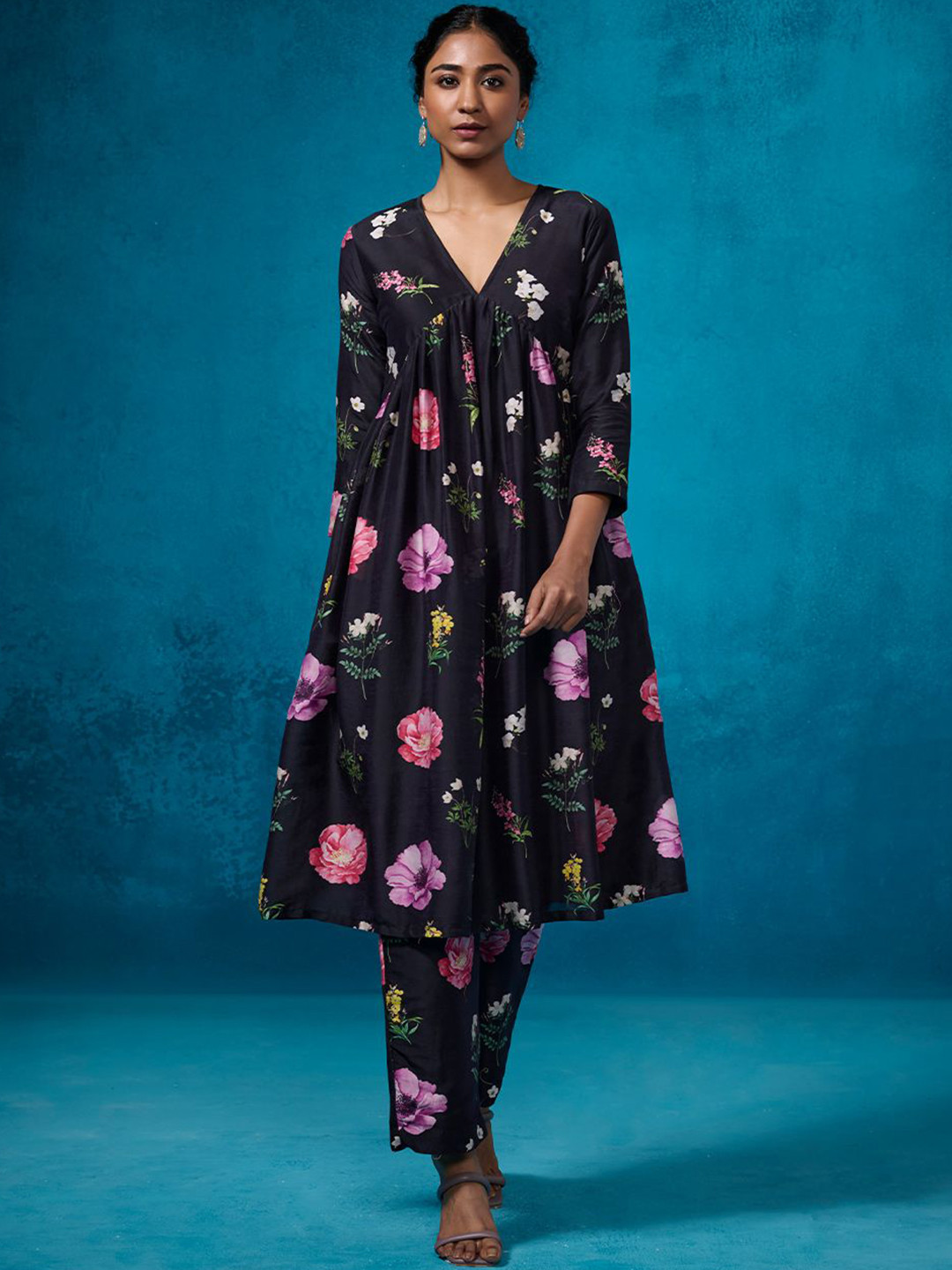 Dressfolk Floral Printed Silk & Cotton Tunic With Trousers