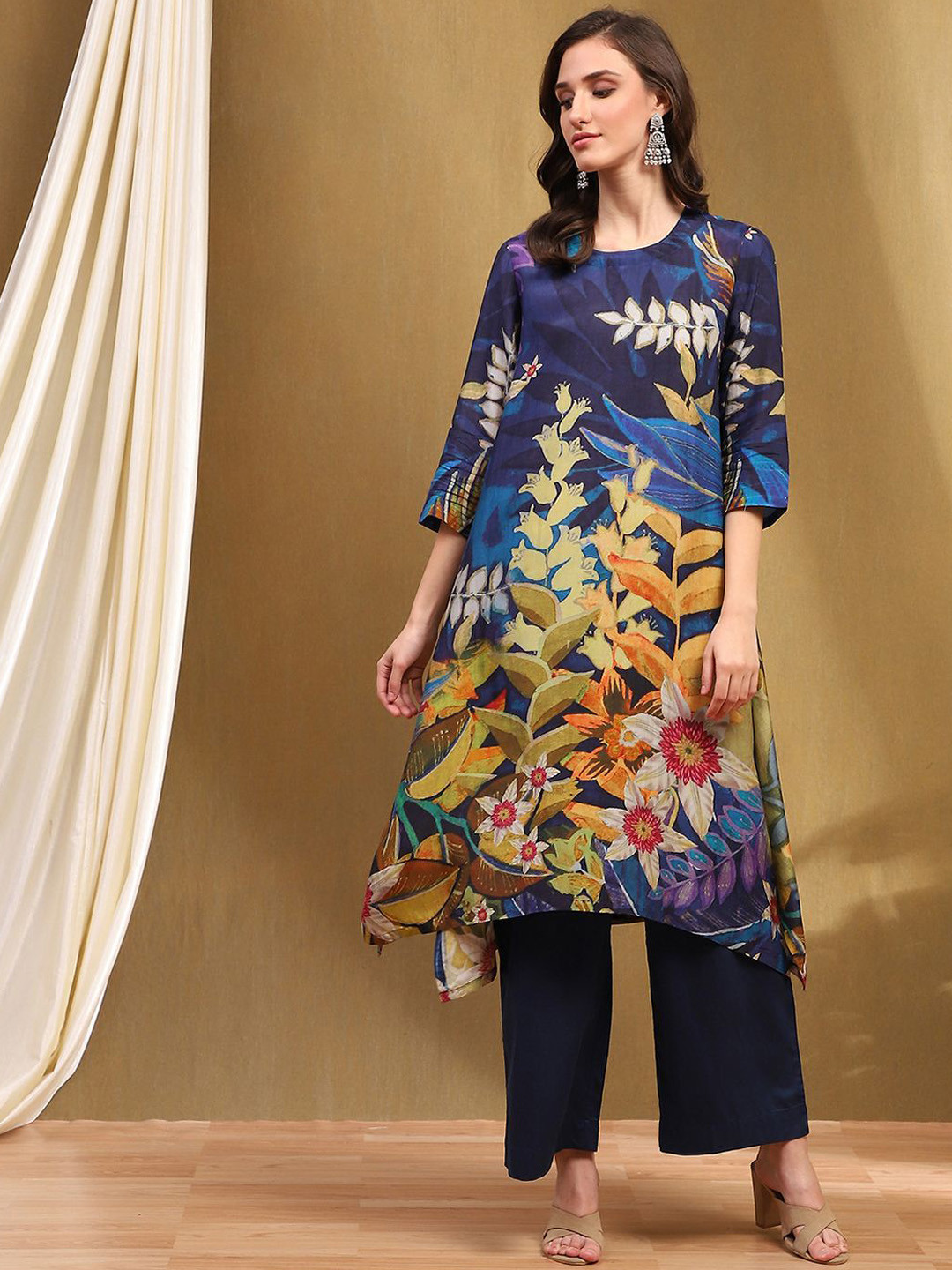 Biba Floral Printed Straight Kurta with Palazzo