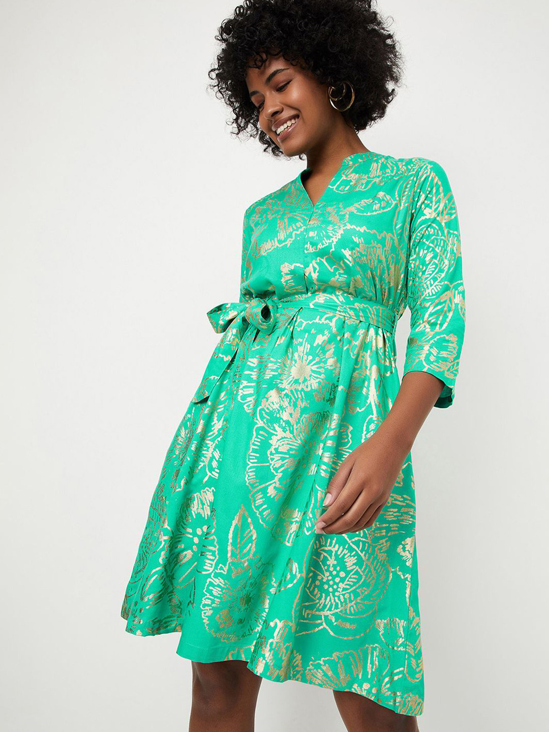 Max x Kalki  Women Foil Printed A-Line Dress