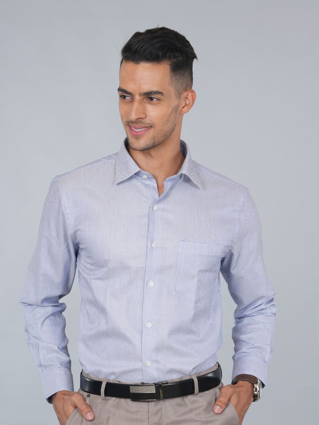 Ostermann Men Micro Checks Opaque Formal Shirt