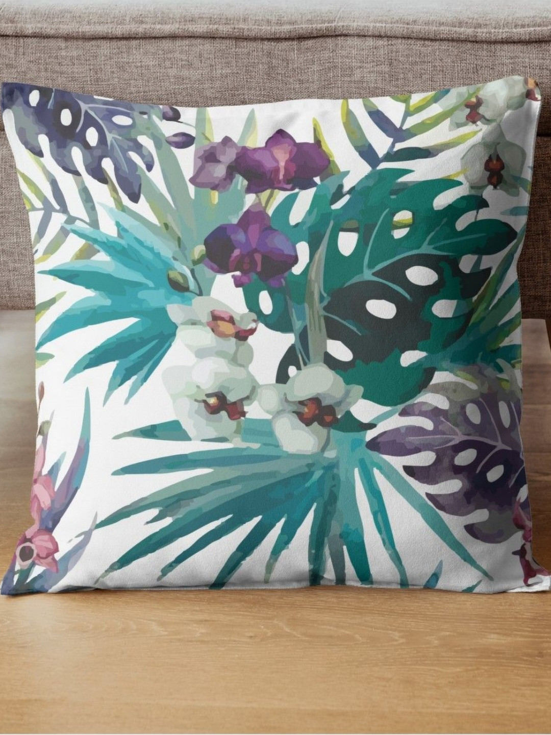 THEYAYACAFE Green Floral Velvet Durable Square Cushion Cover - 24 x 24 Inches