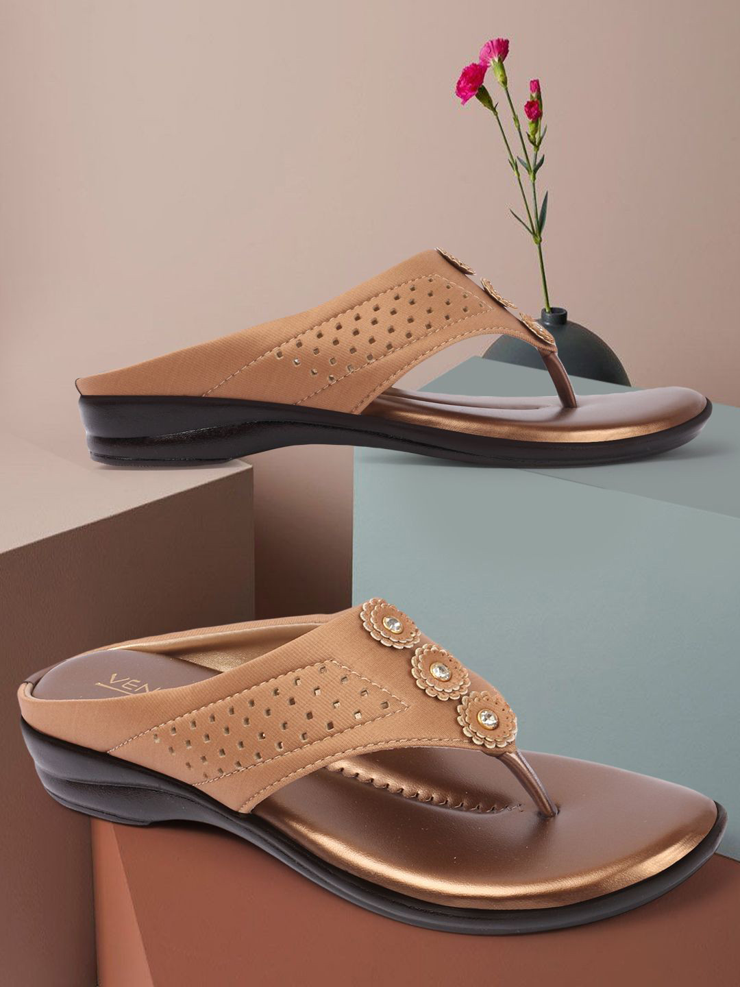 VENDOZ Textured Open Toe Wedge Sandals