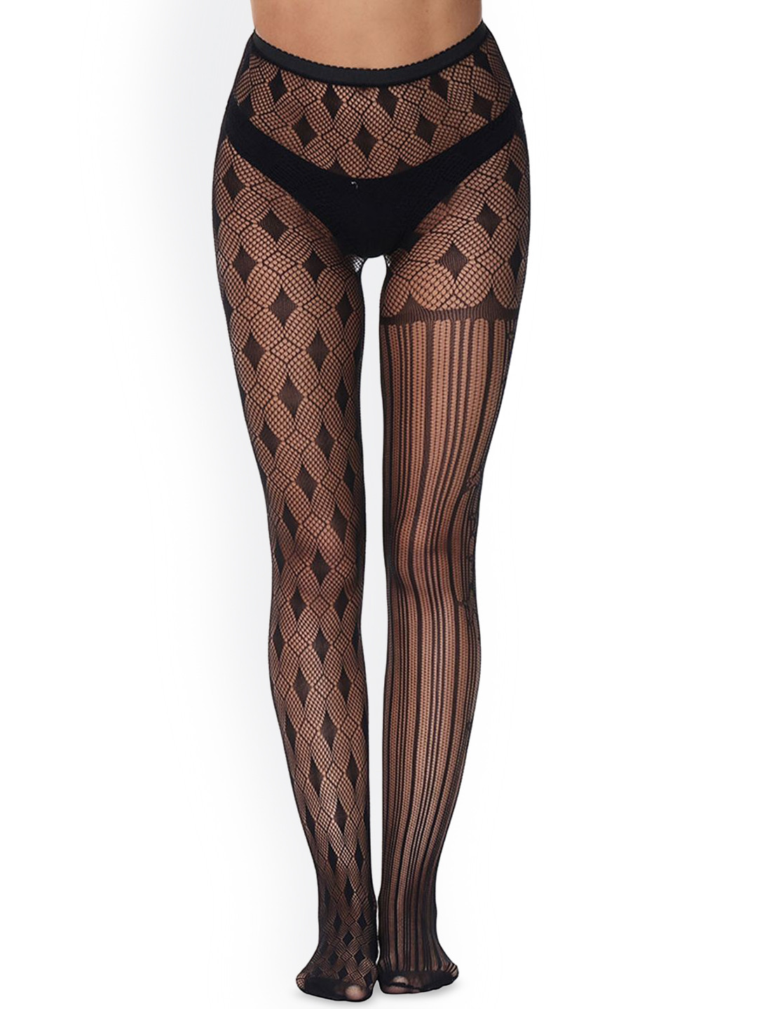KRENOZ Lace Patterned Fishnet Stockings