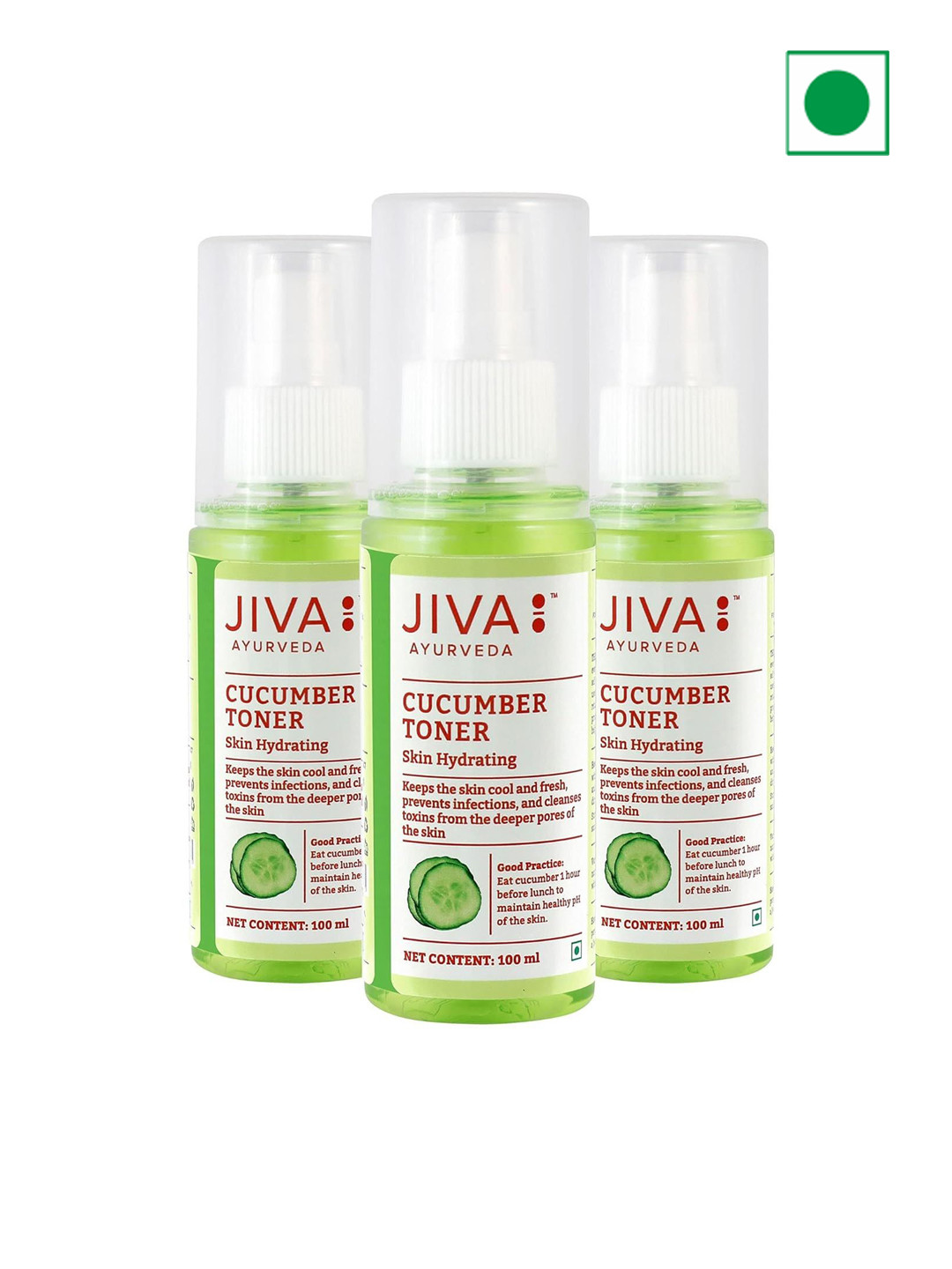 Jiva Set of 3 100% Pure & Natural Skin Hydrating Cucumber Toner - 100ml Each