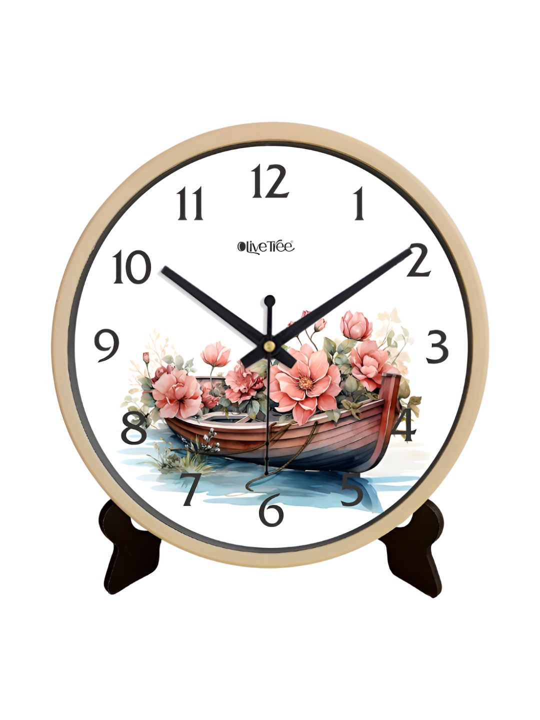 OLIVE TREE Peach-Coloured & White Printed Contemporary Table Clock