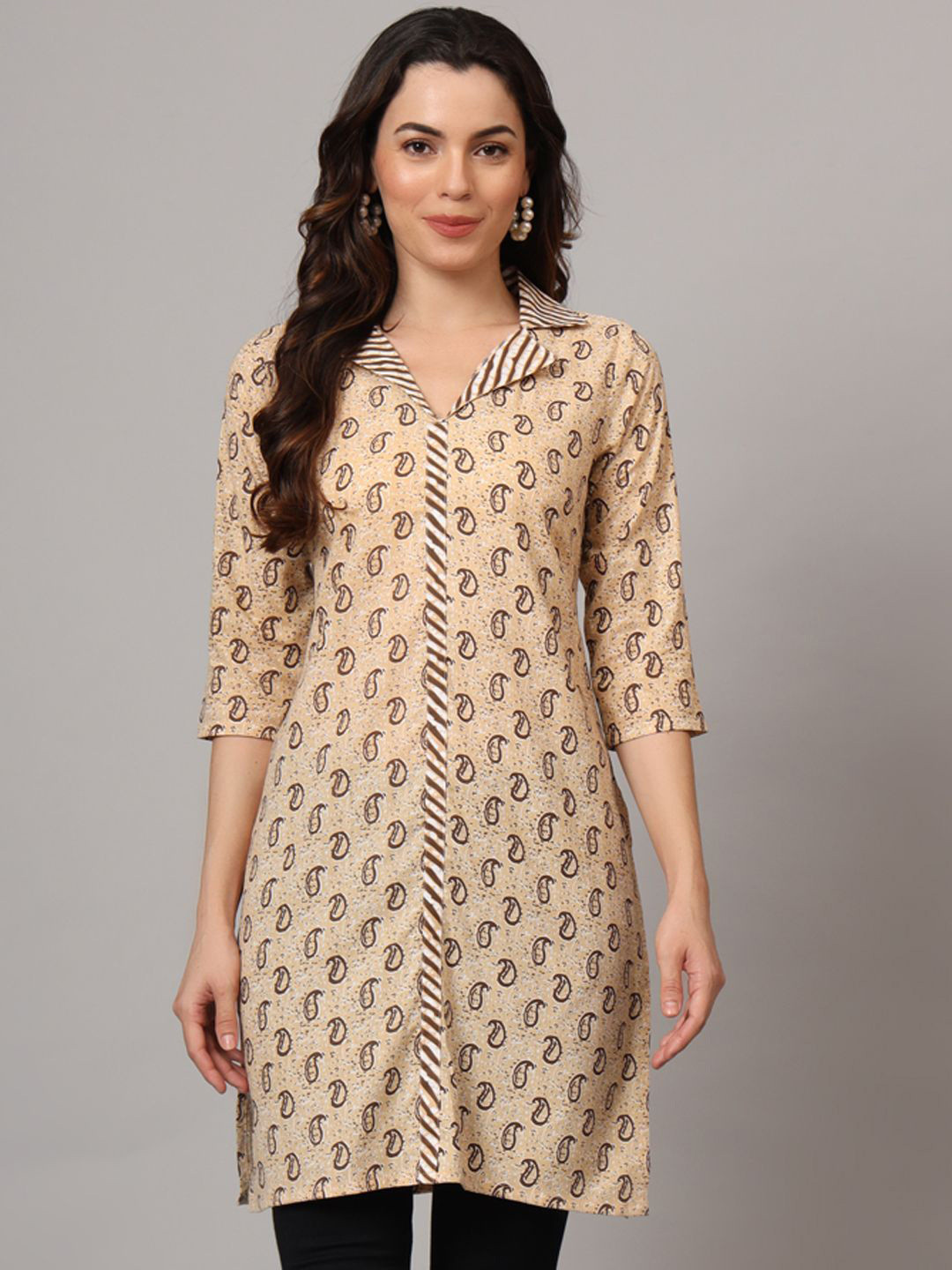 Anouk Rustic  Paisley Printed Lapel Collar Pure Cotton Straight Kurta